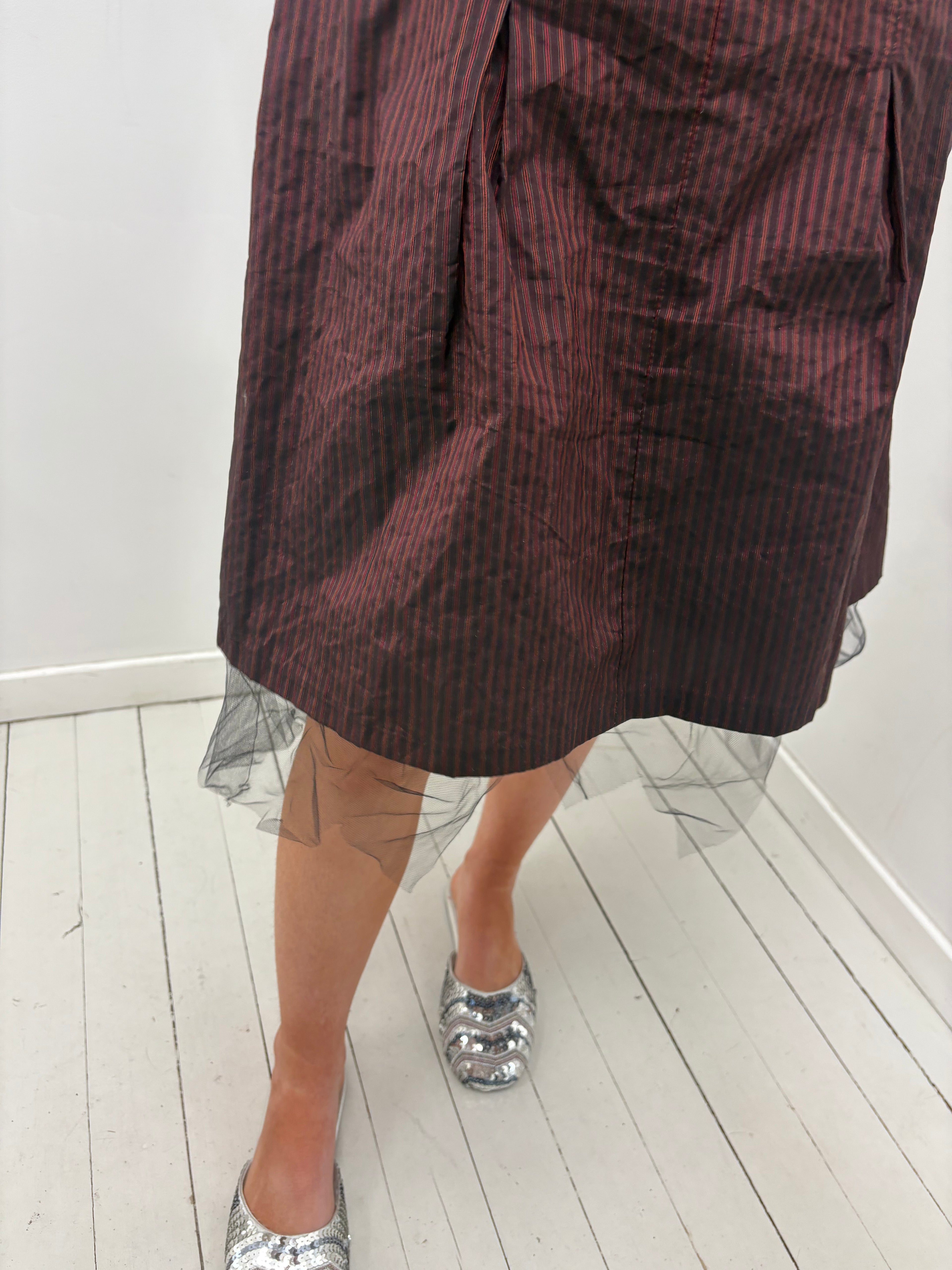 Burgundy Lace Trim Corset Midi Dress