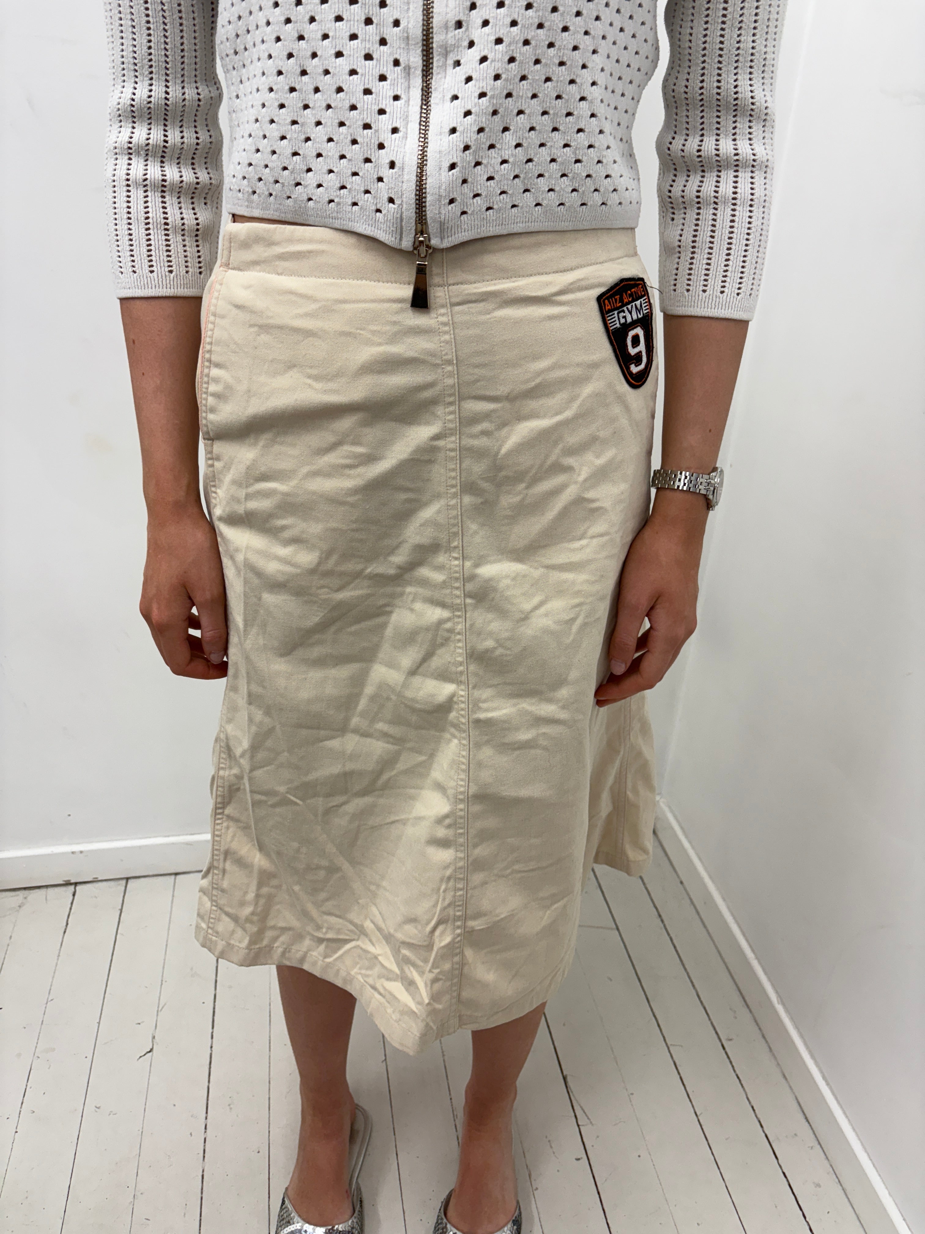 Cream Midi Skirt with Gym Patch Detail