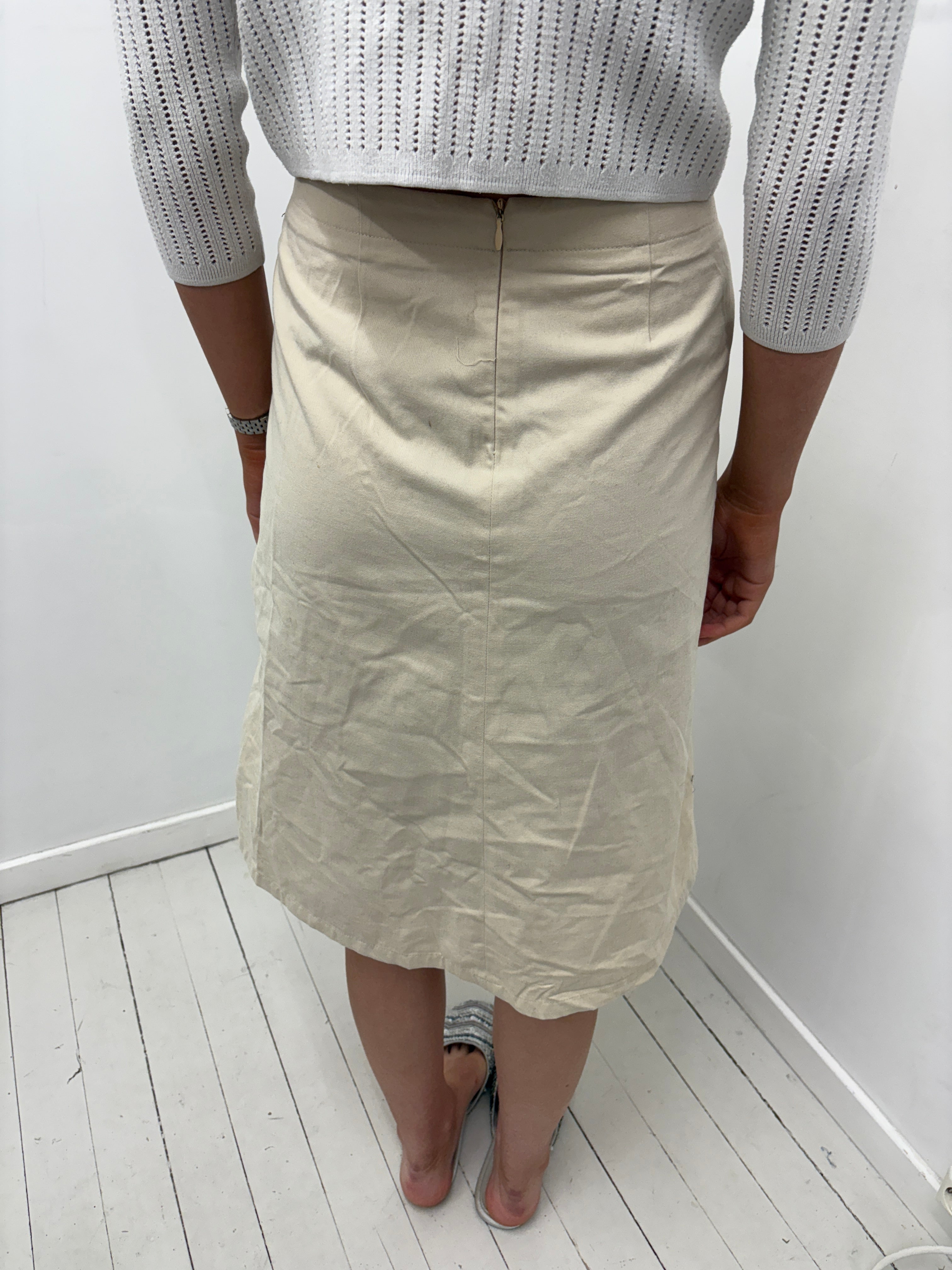 Cream Midi Skirt with Gym Patch Detail