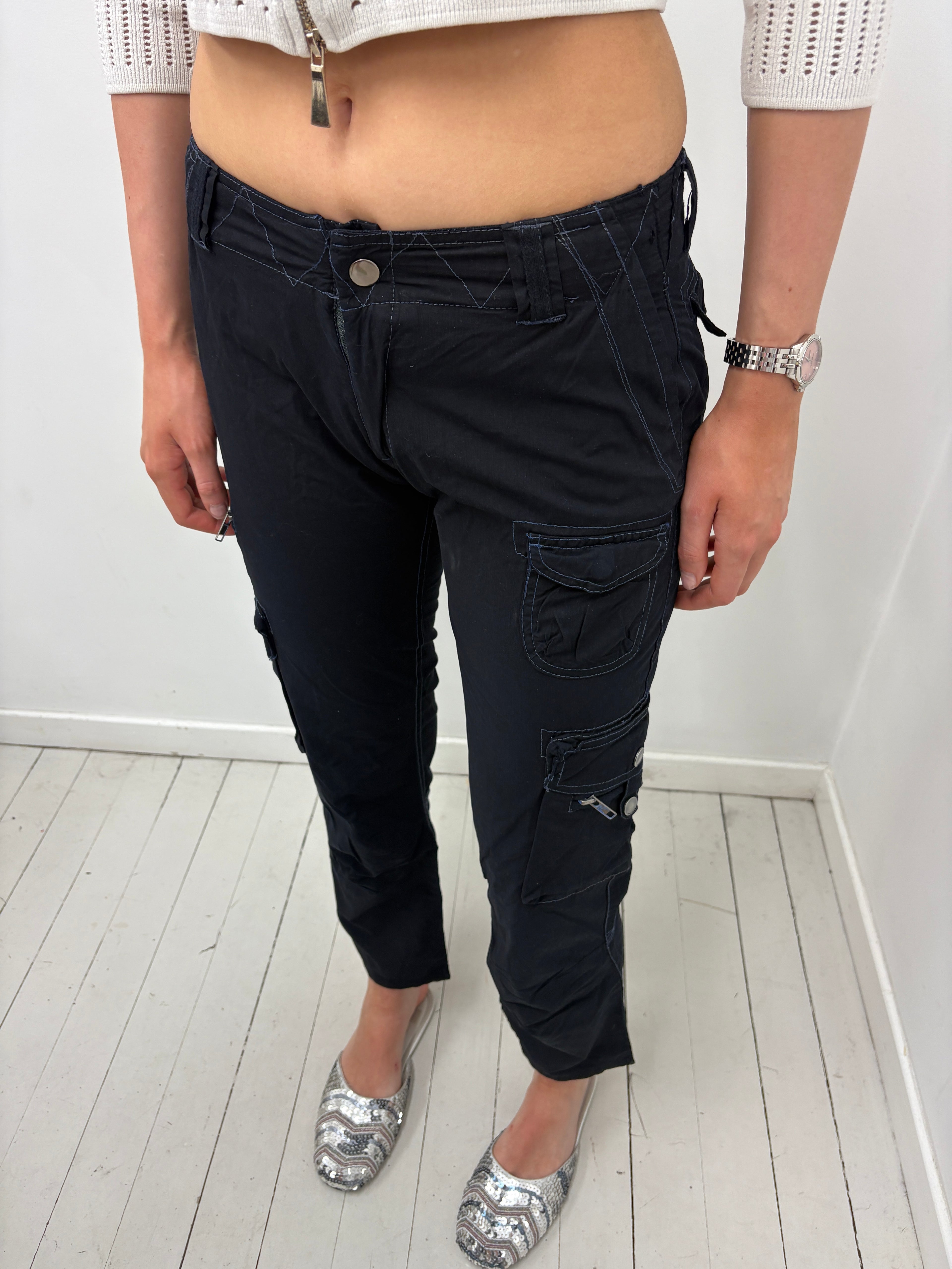 Black Cargo Pants with Multi Pocket Detail