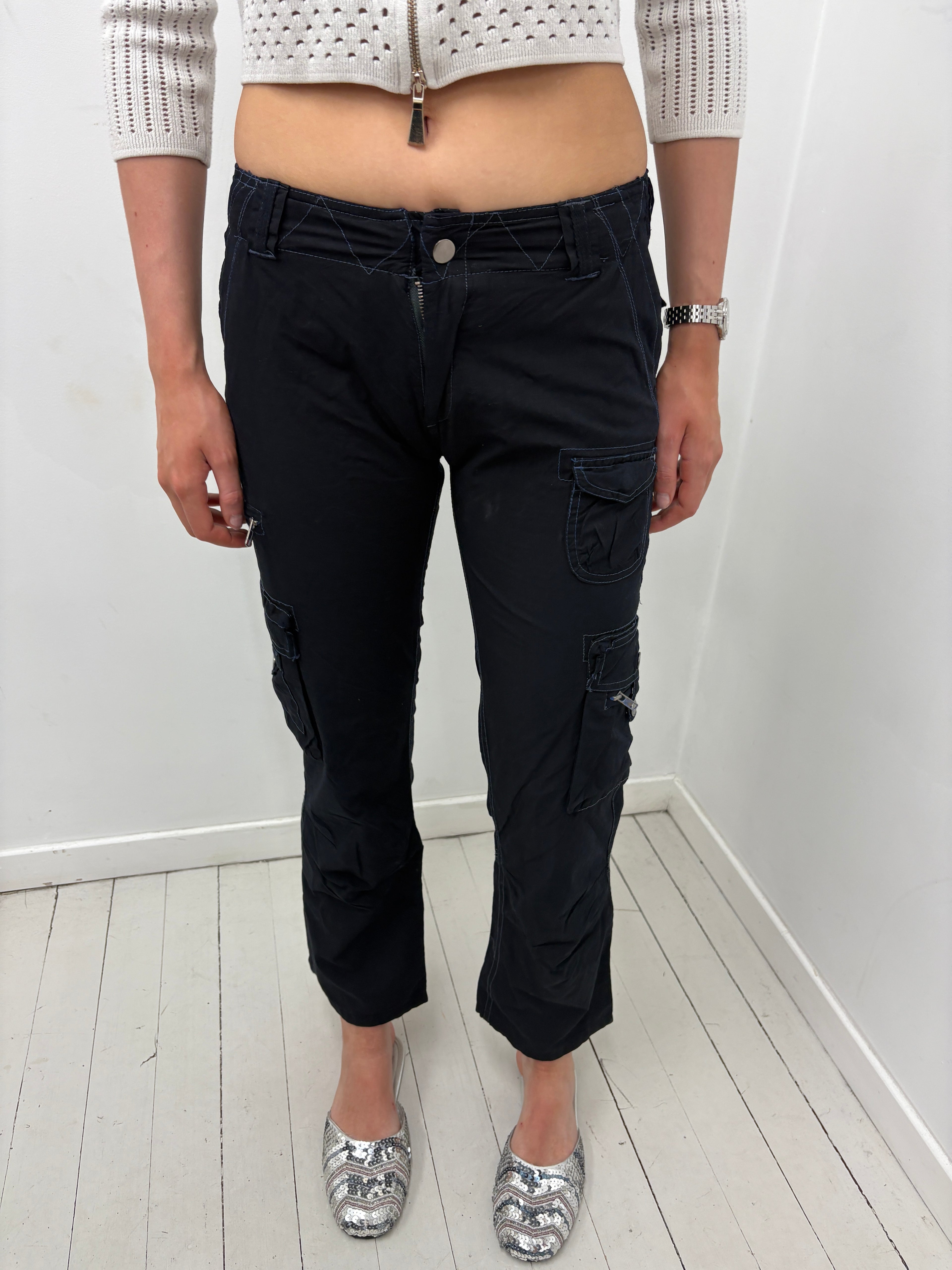 Black Cargo Pants with Multi Pocket Detail