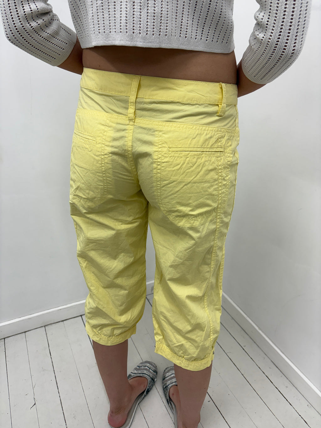 Yellow Cropped Cargo Capri Pants