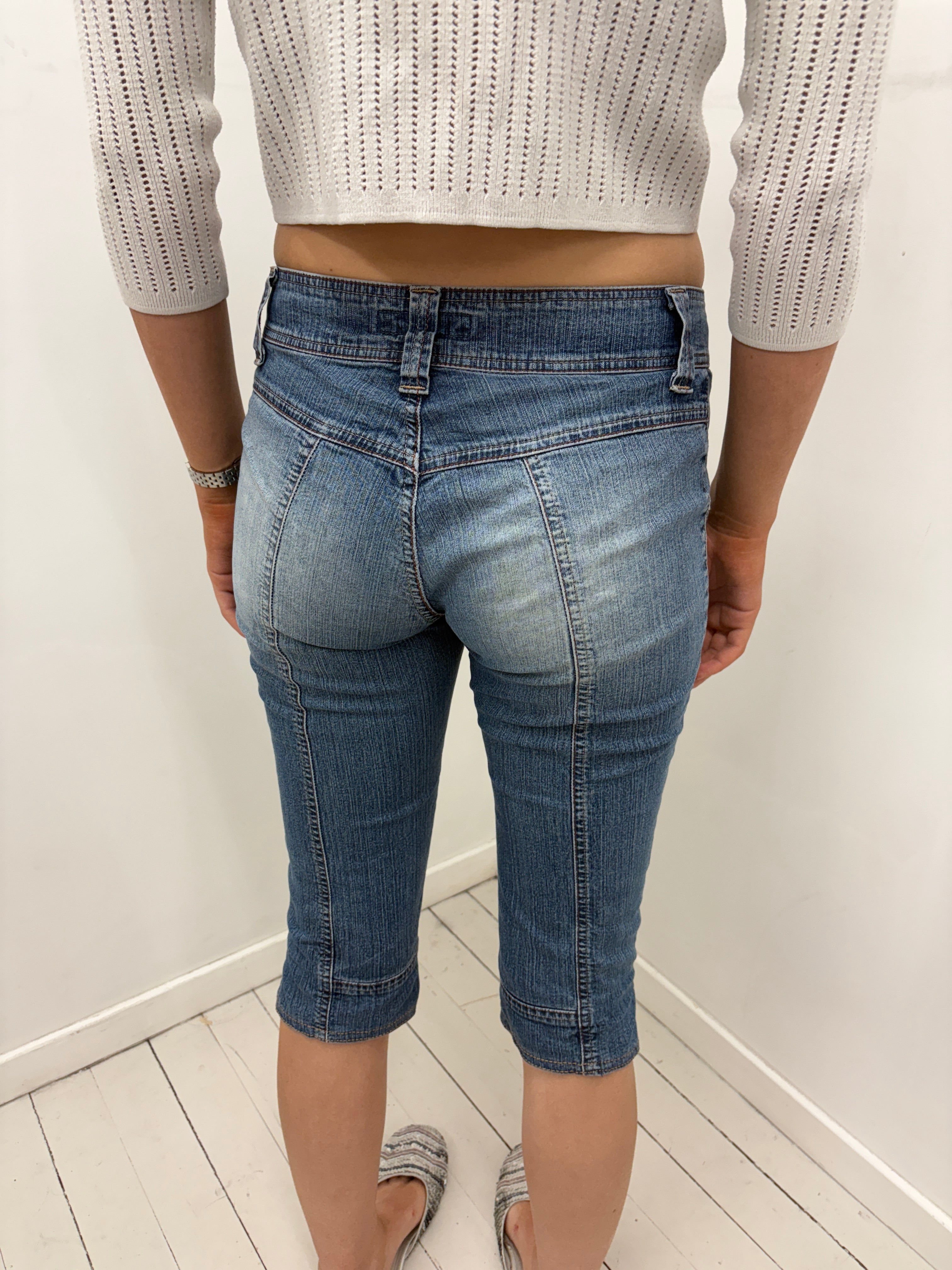 Denim Bermuda Shorts with Turquoise Studs