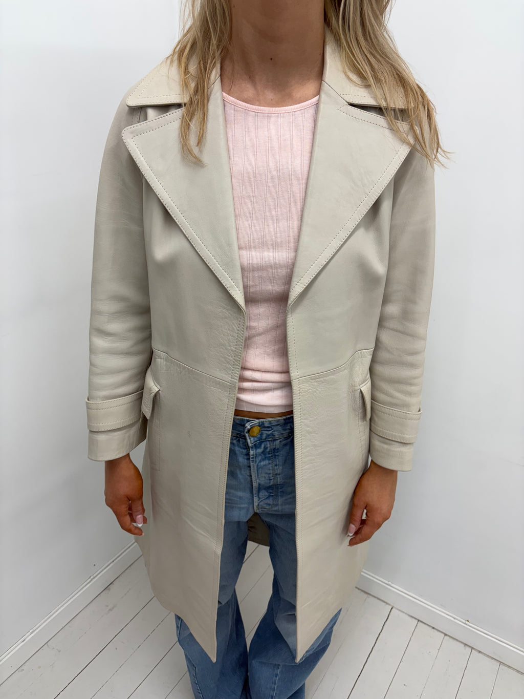 Beige leather trench