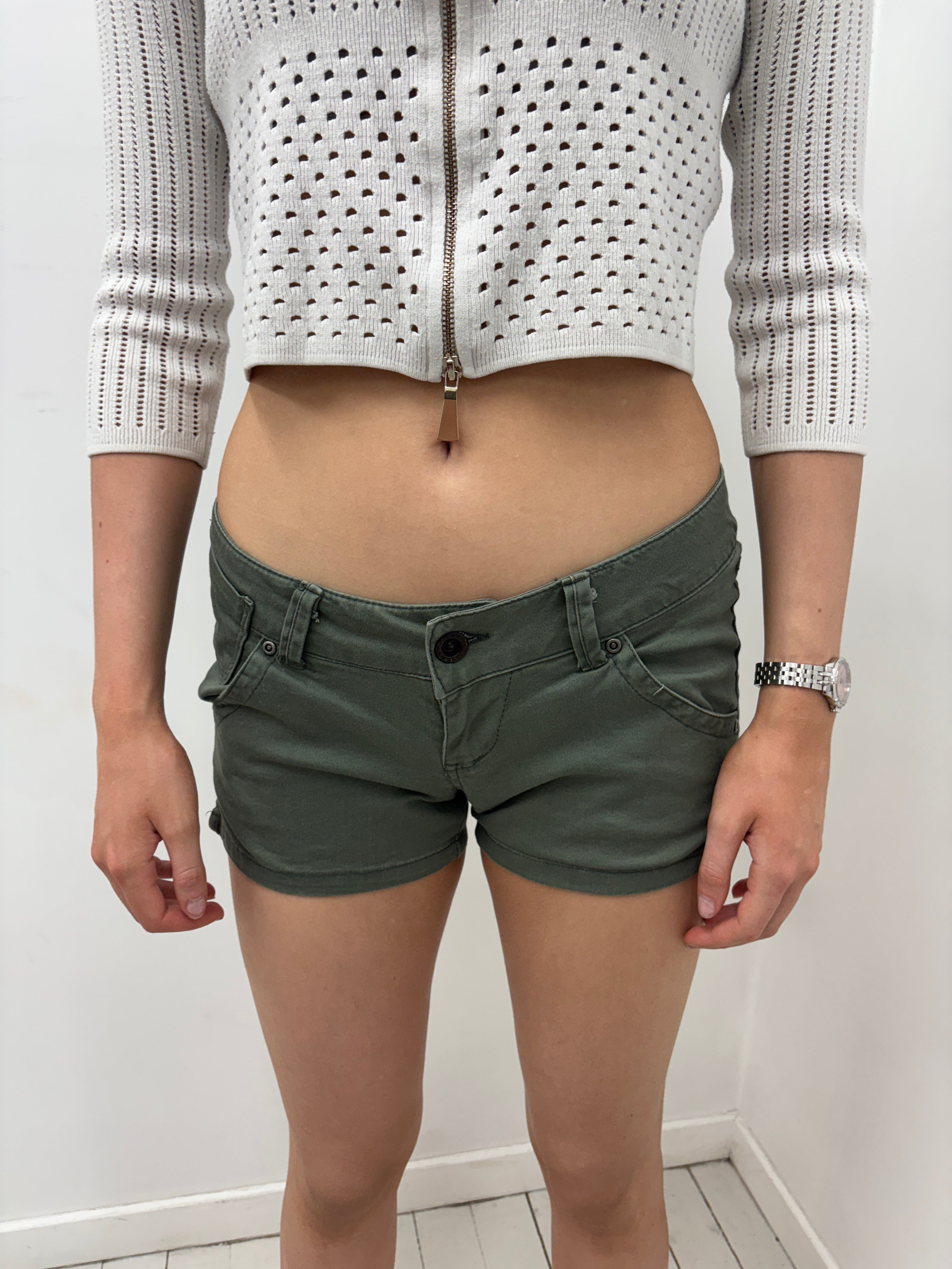 Olive Green Low-Rise Mini Shorts