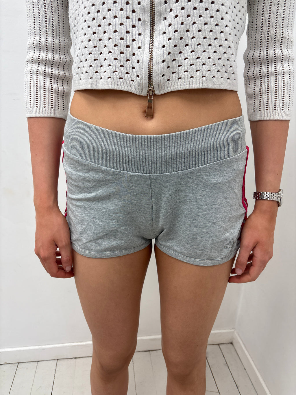 Adidas Grey Pink Stripe Sweat Shorts