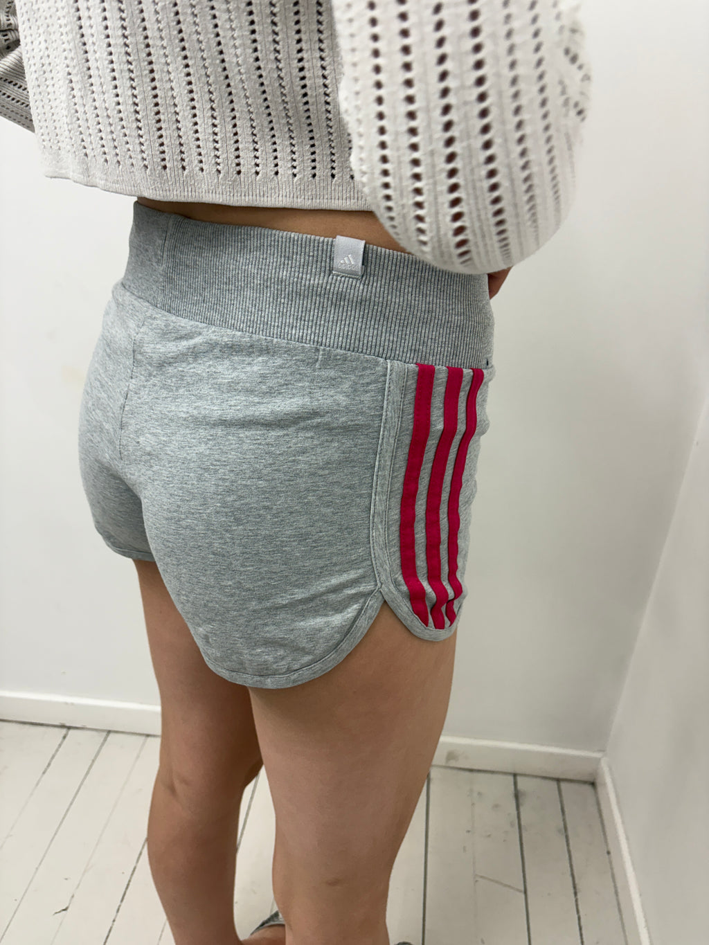 Adidas Grey Pink Stripe Sweat Shorts