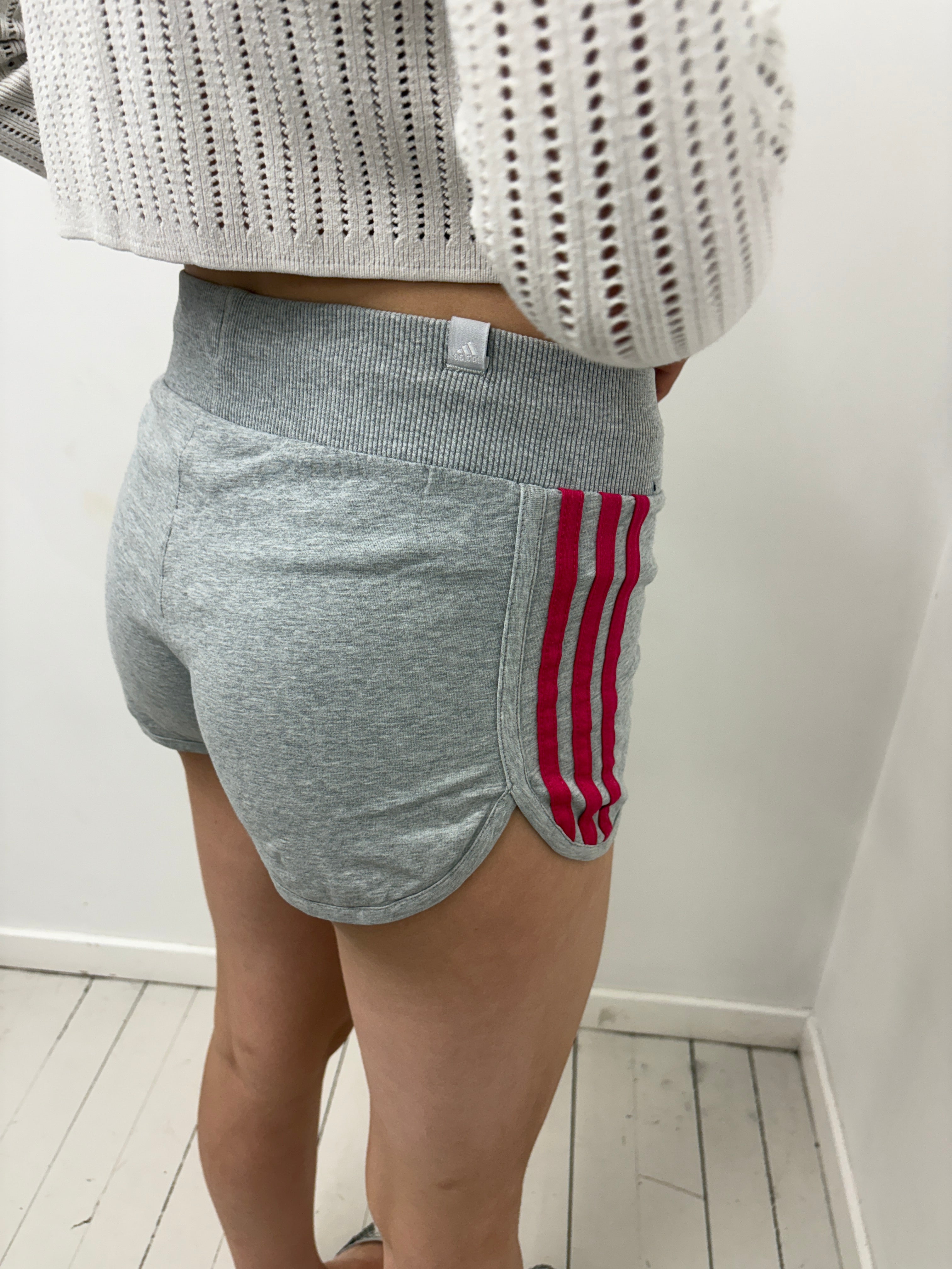 Adidas Grey Pink Stripe Sweat Shorts