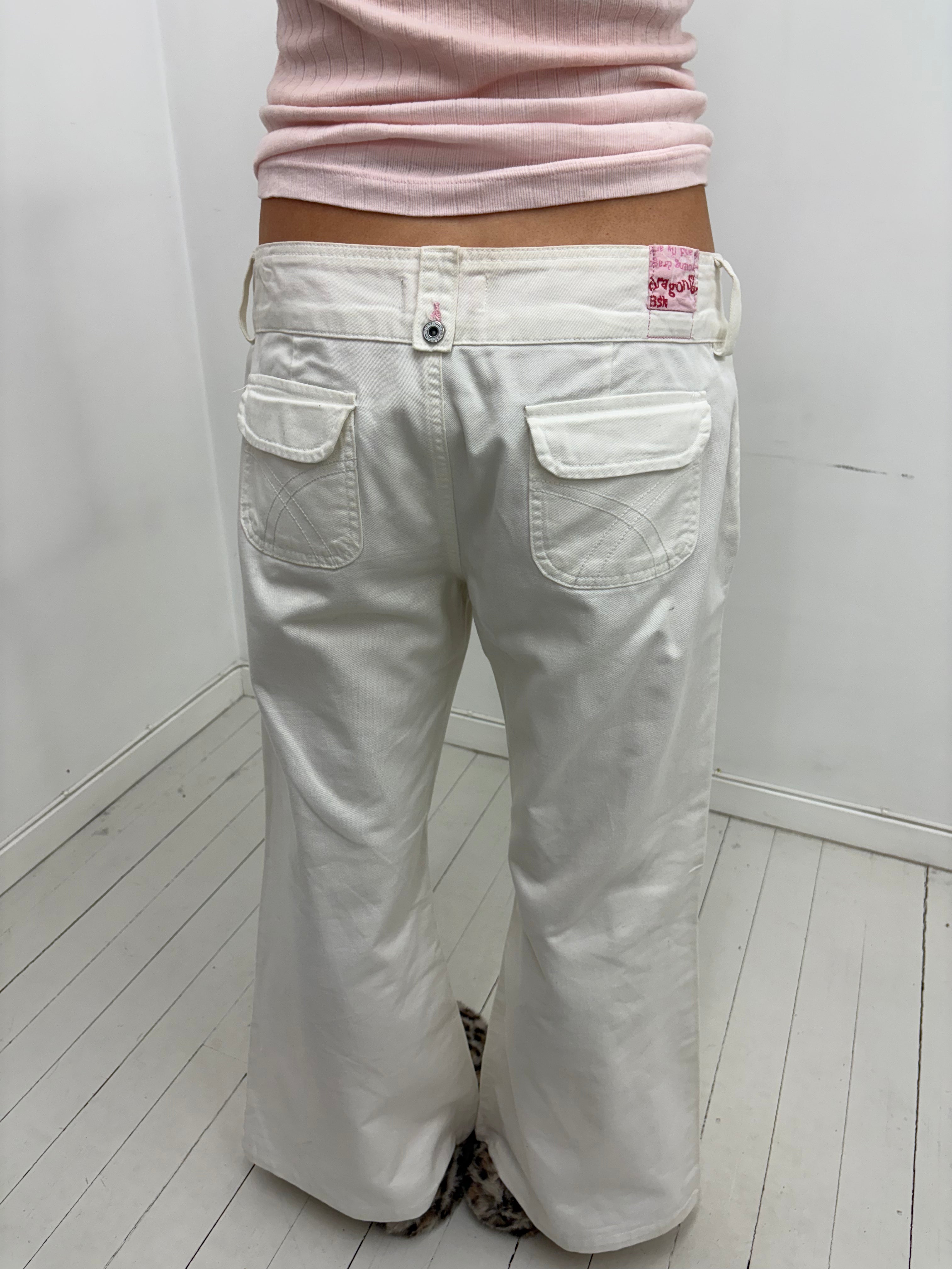 White Y2K flared jeans