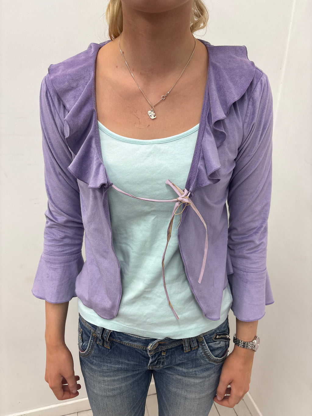 Lilac Ruffle Collar Suede-Look Jacket