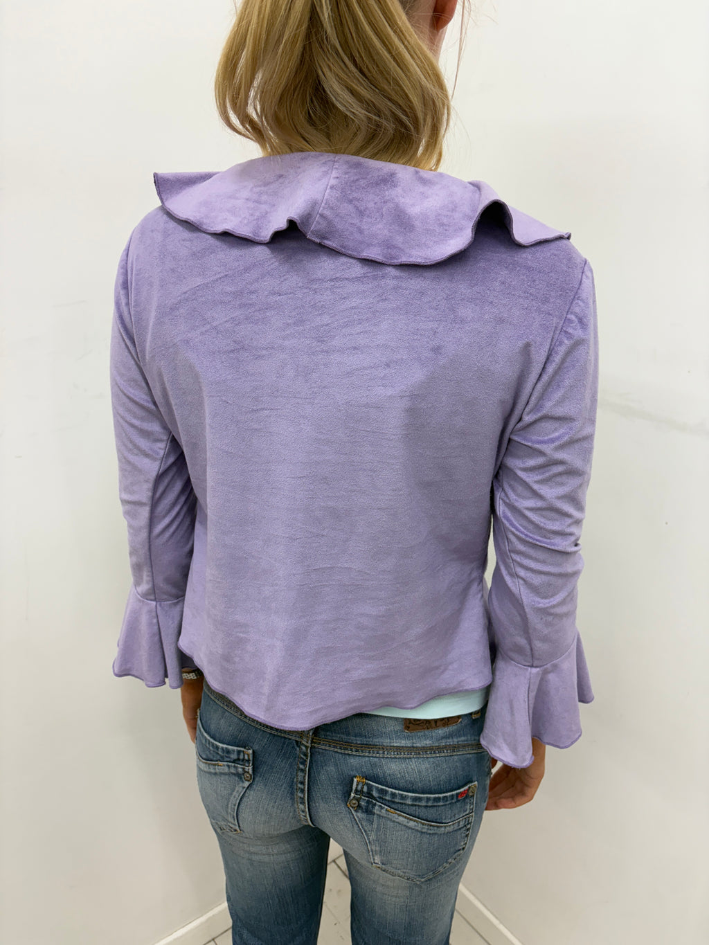 Lilac Ruffle Collar Suede-Look Jacket