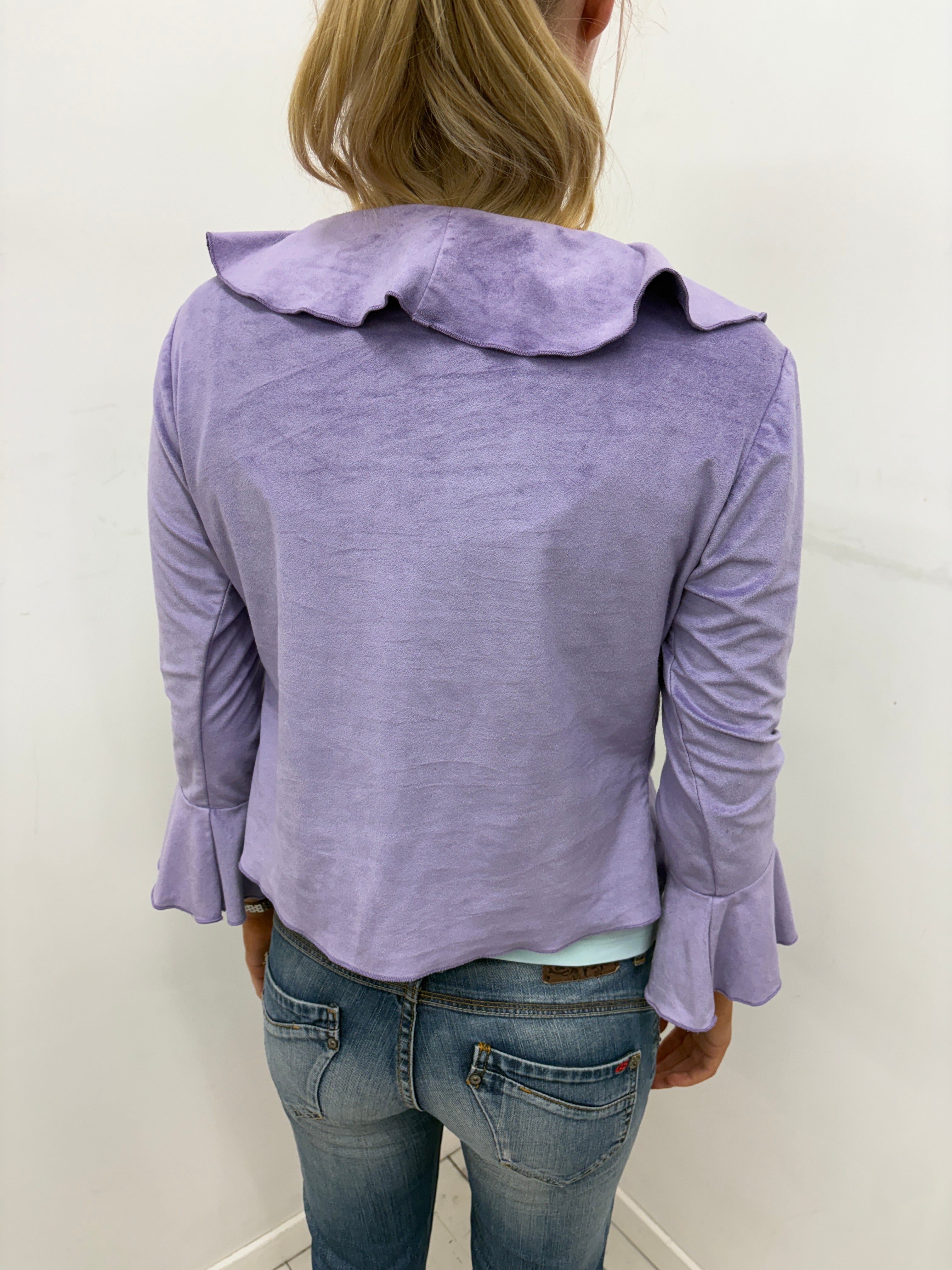 Lilac Ruffle Collar Suede-Look Jacket