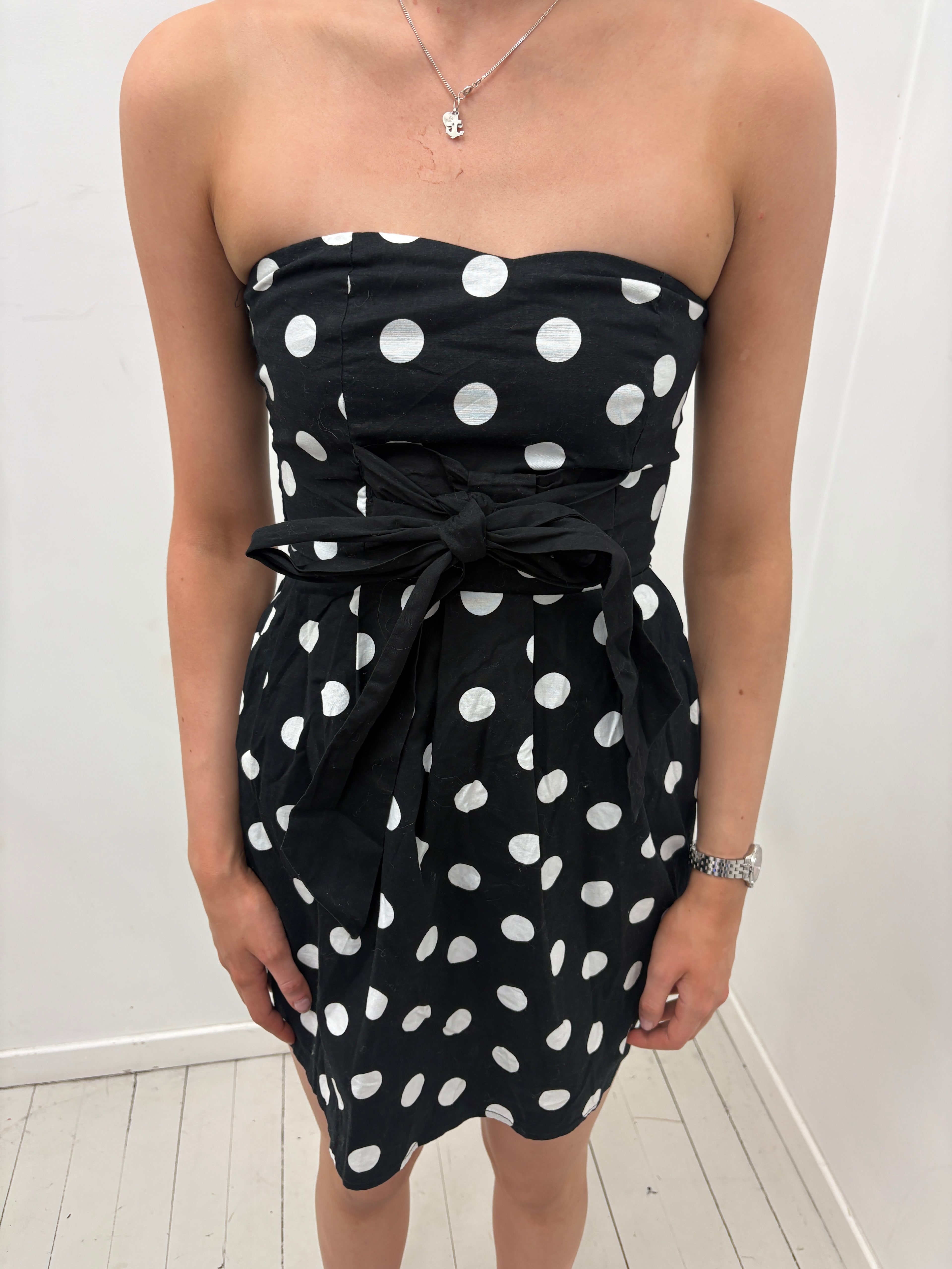 Black & White Polka Dot Bow Mini Dress