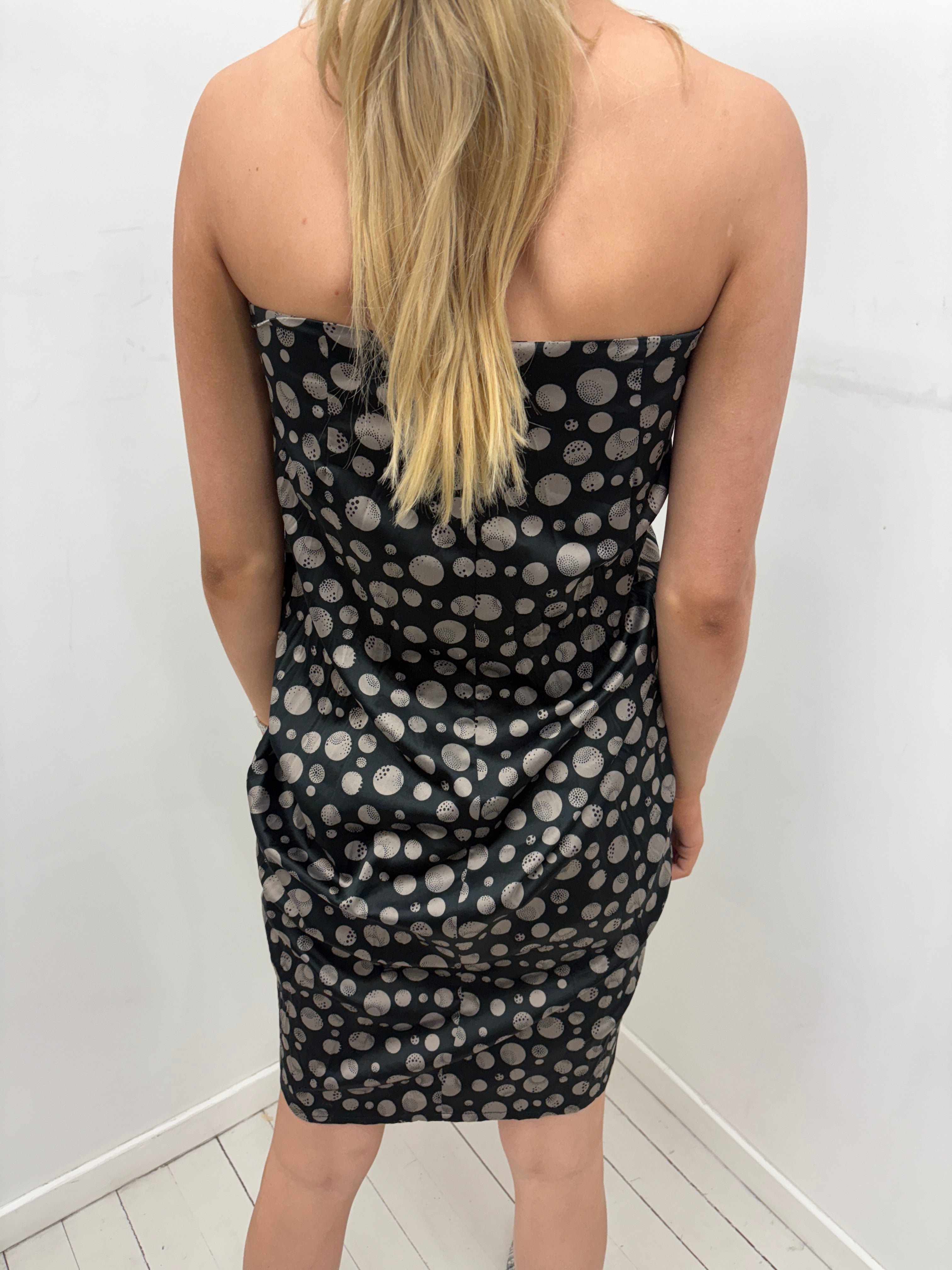Black & Gold Polka Dot Draped Mini Dress