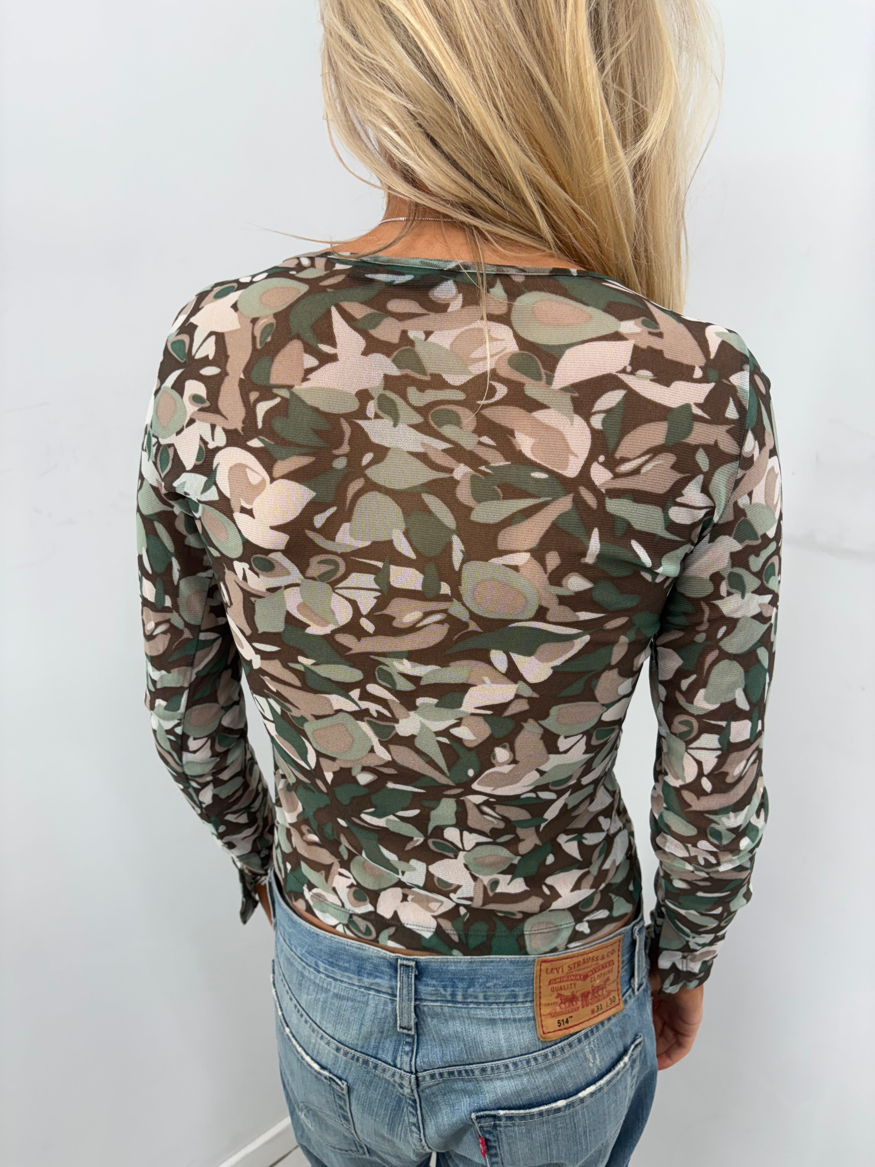 Sheer Floral Mesh Long Sleeve Top
