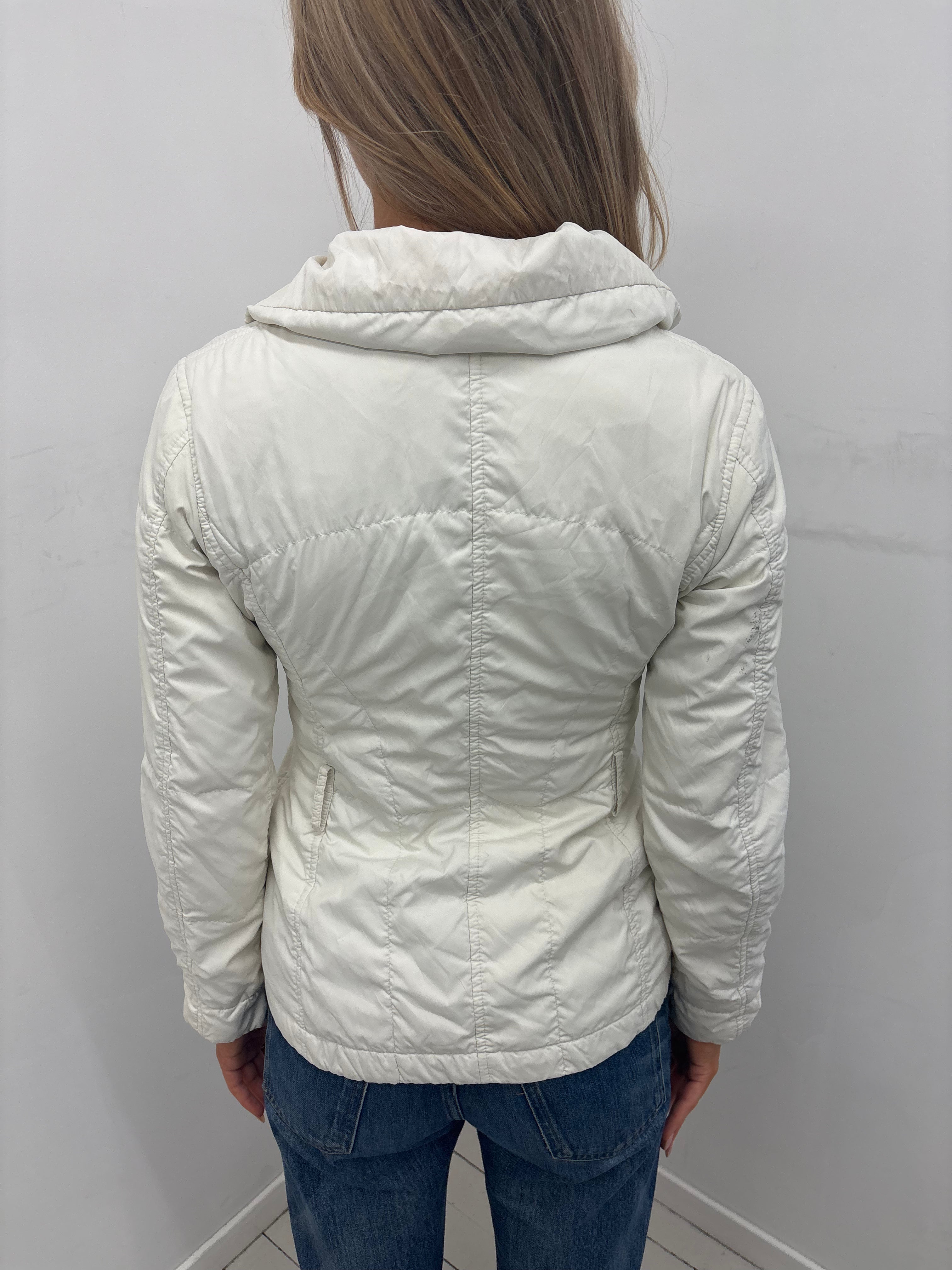 White Y2K Quilted Zip-Up Jacket