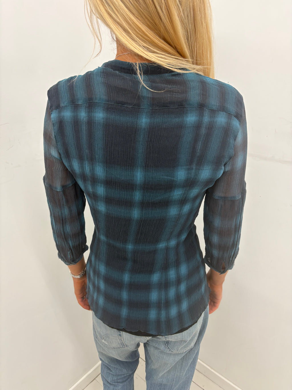 Burberry Sheer Check Tie-Neck Blouse