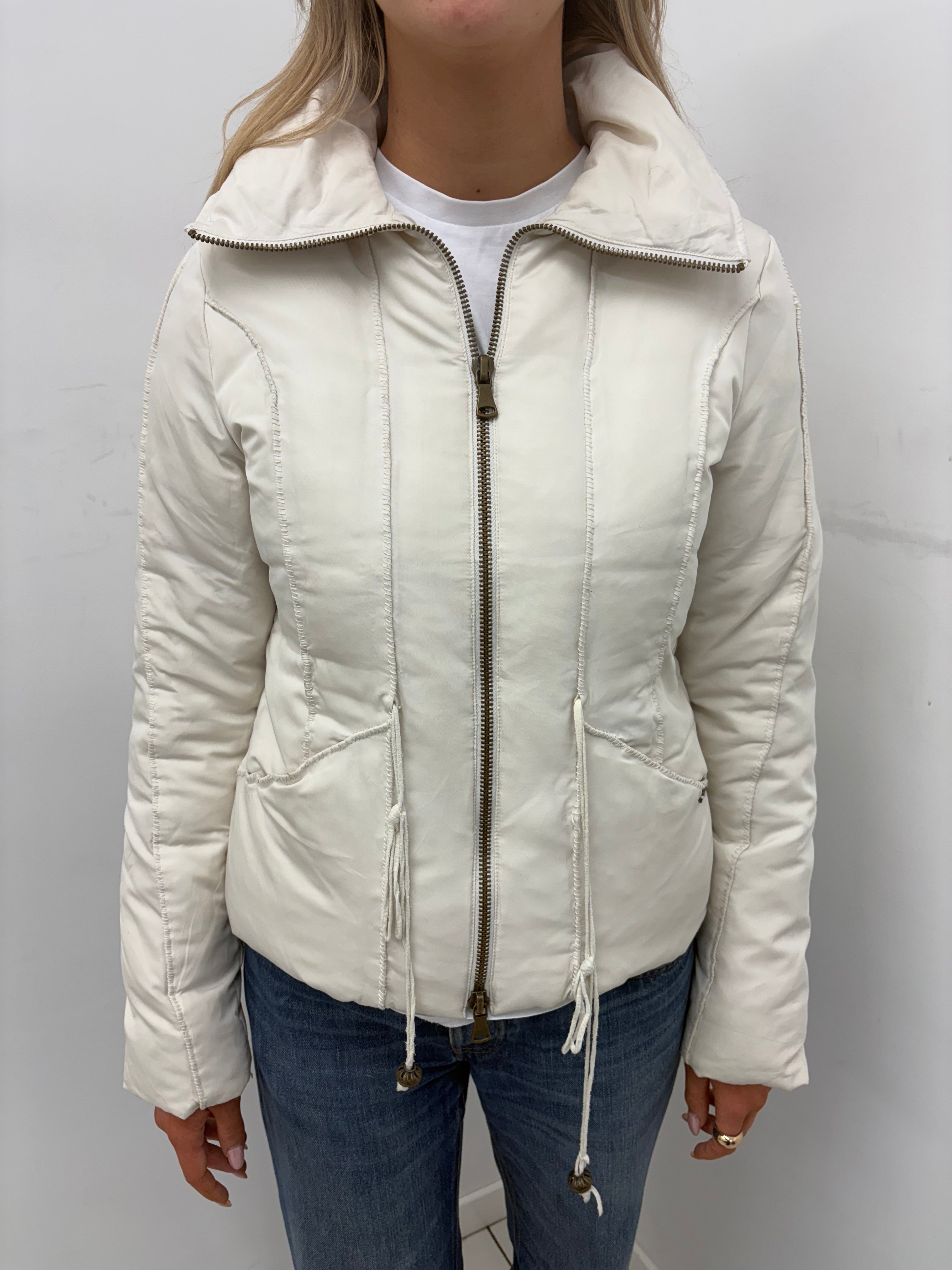 White Y2K Quilted Zip Jacket