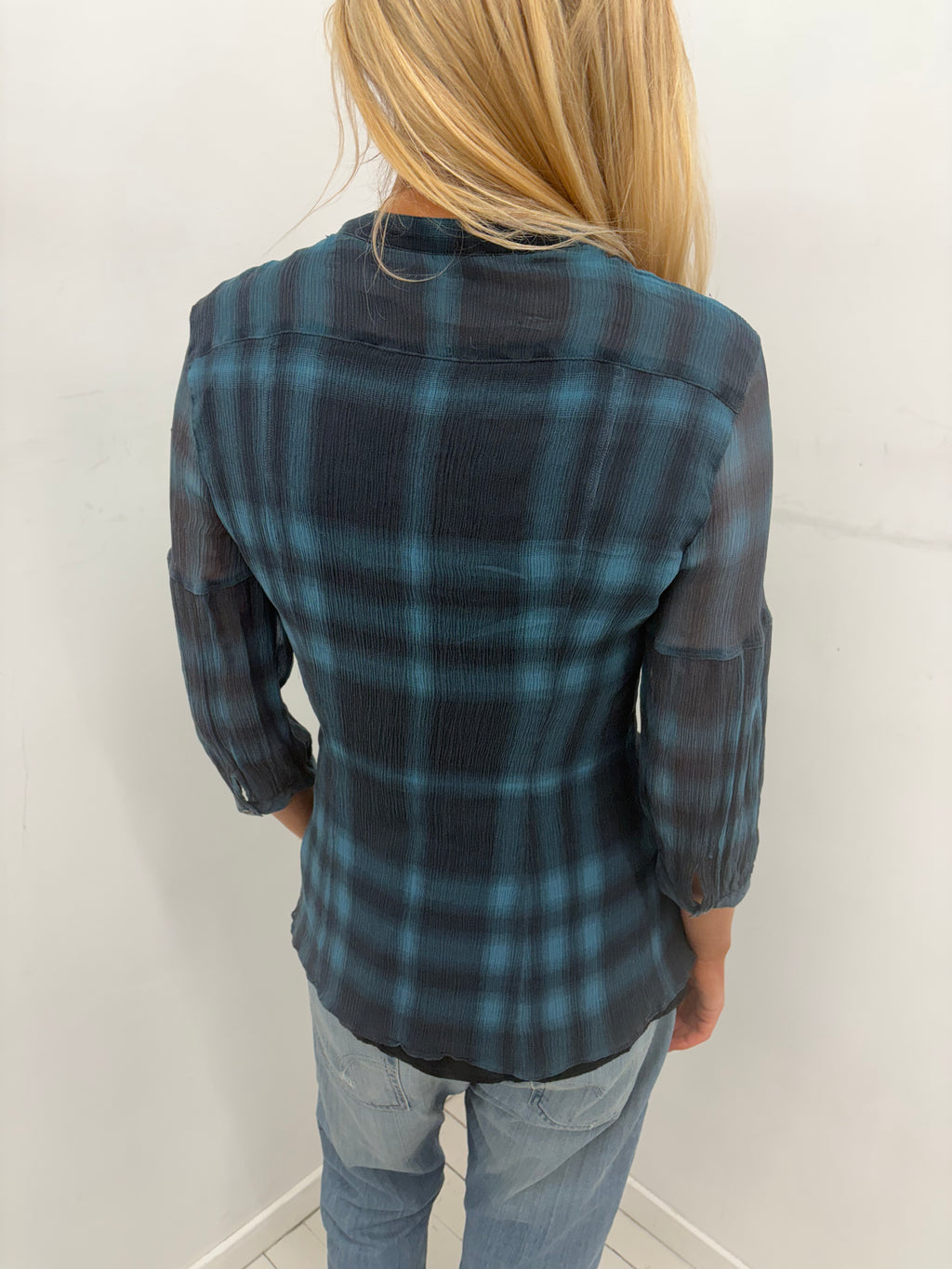 Burberry Sheer Check Tie-Neck Blouse