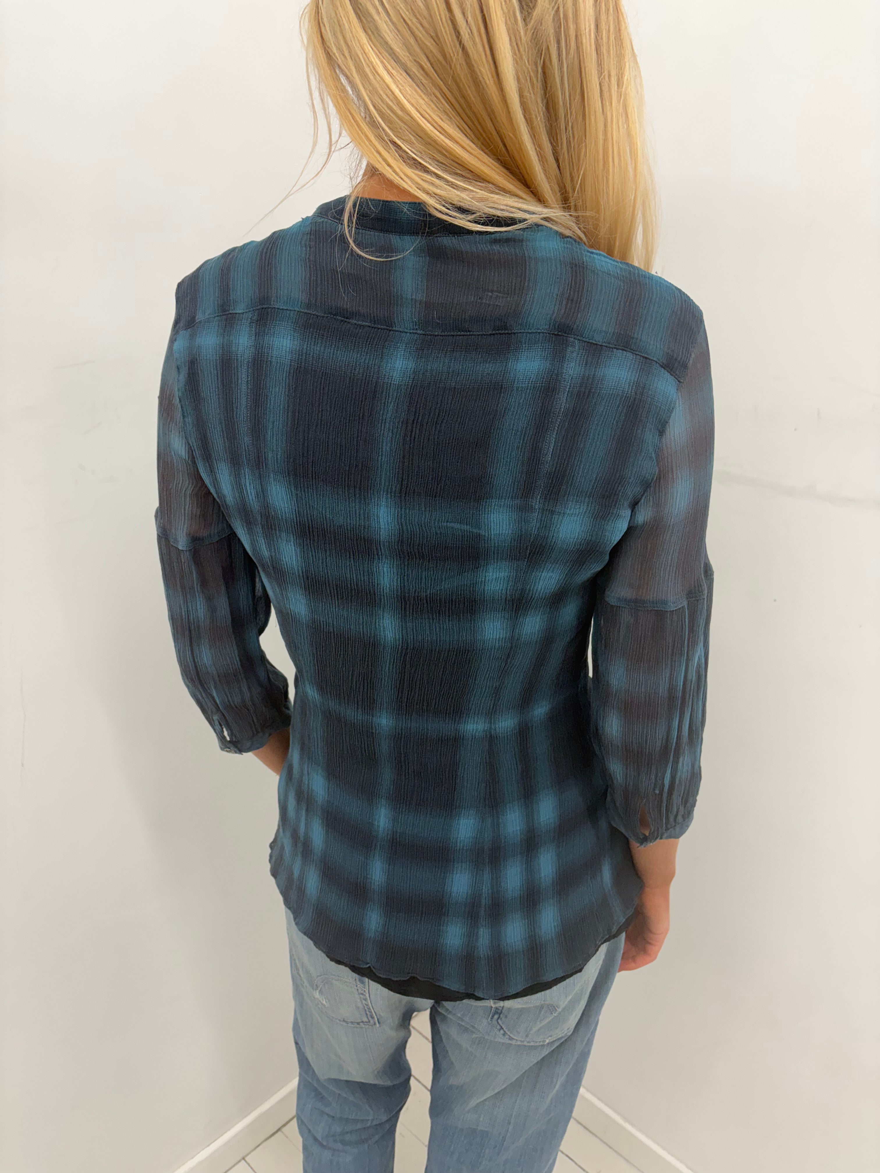 Burberry Sheer Check Tie-Neck Blouse