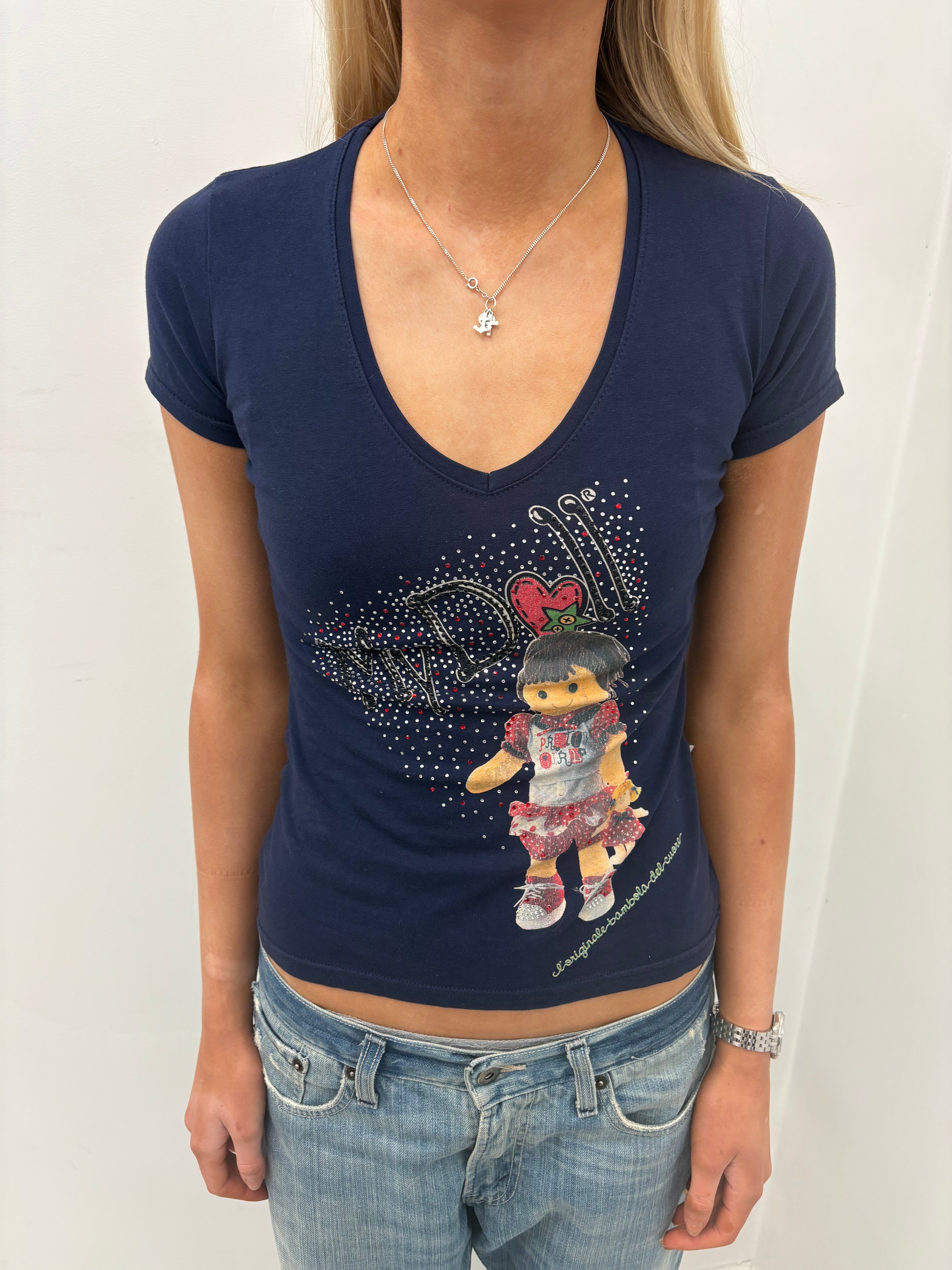 Y2K Graphic Doll V-Neck Tee
