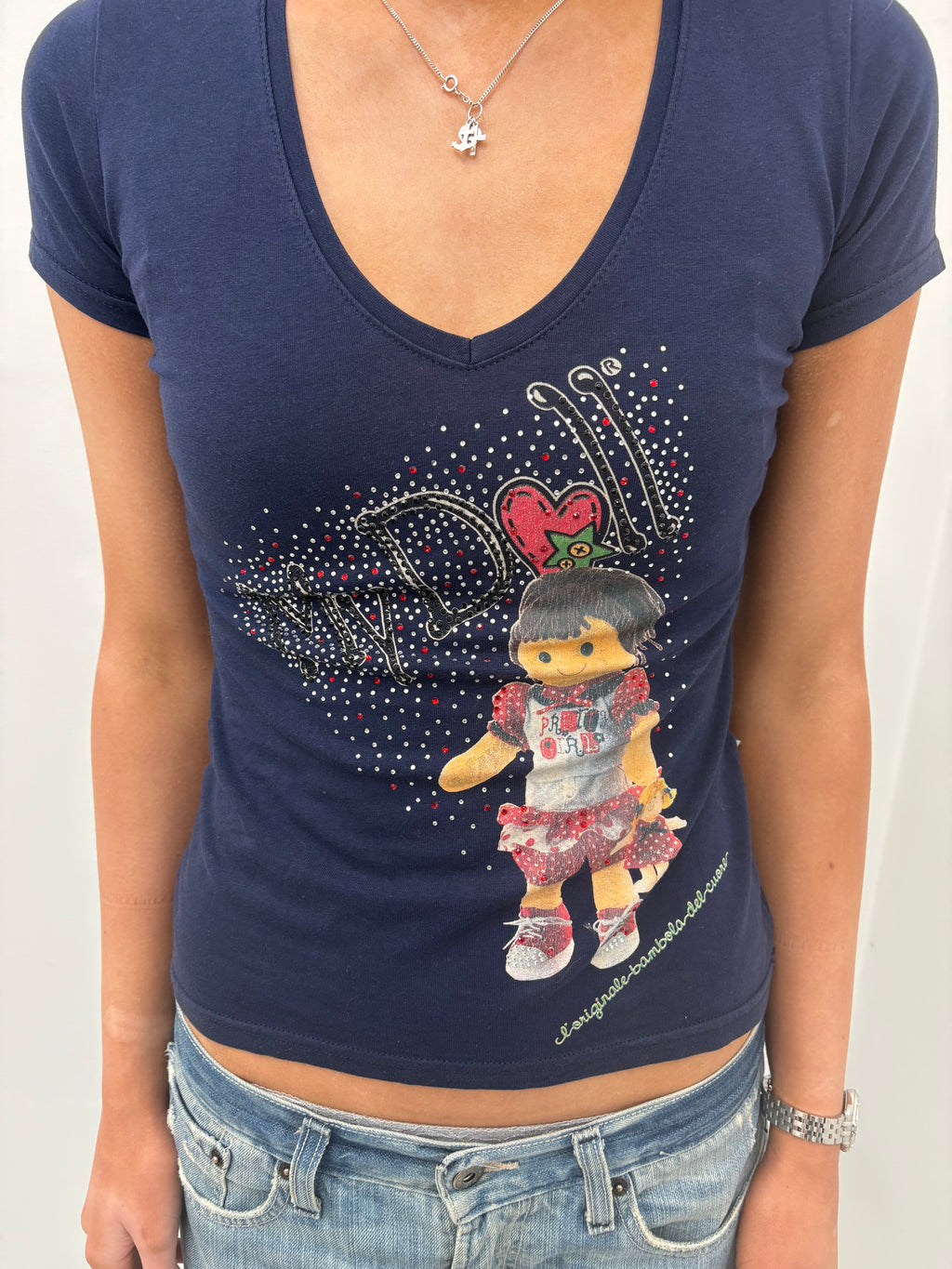 Y2K Graphic Doll V-Neck Tee