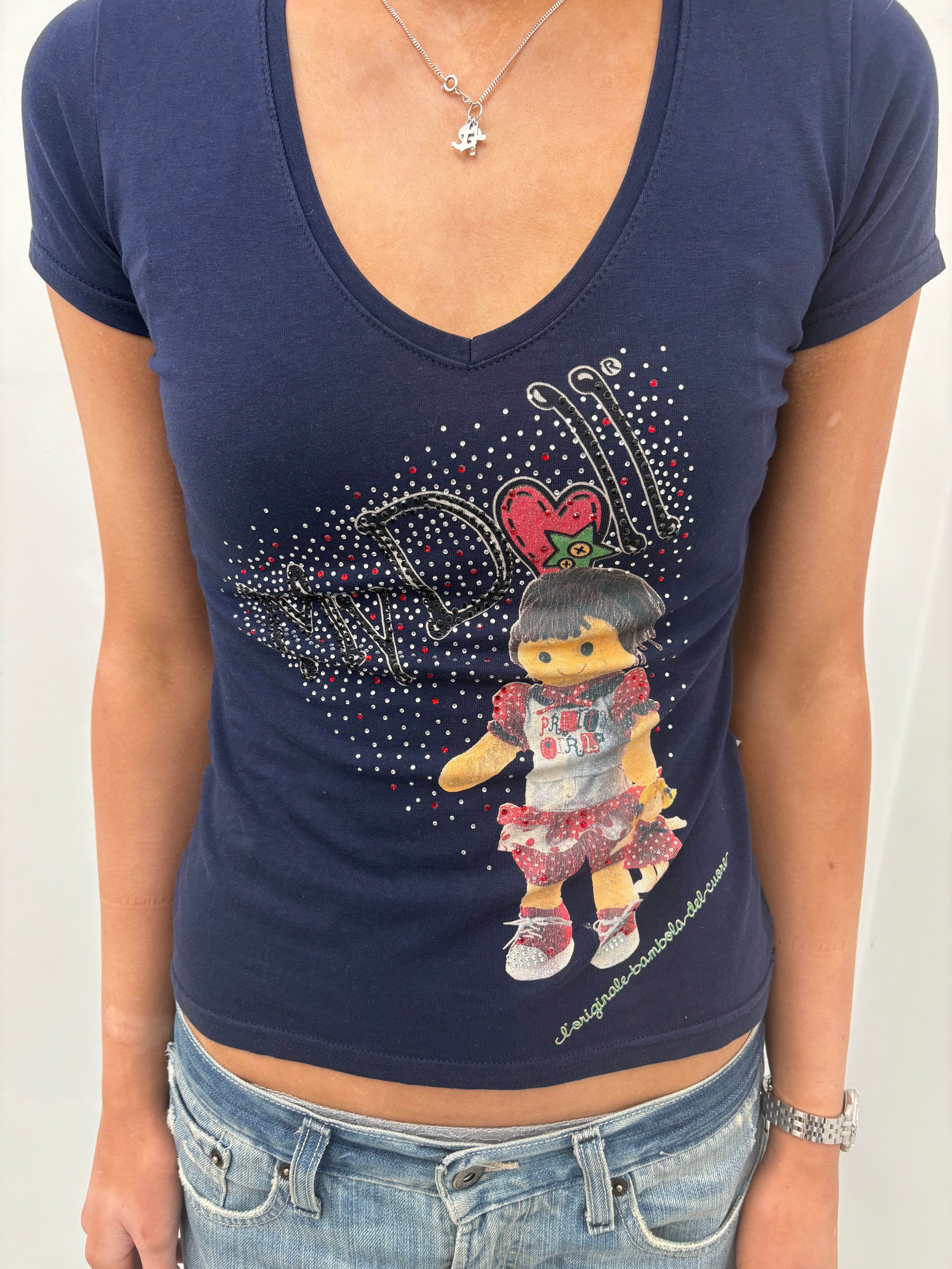 Y2K Graphic Doll V-Neck Tee