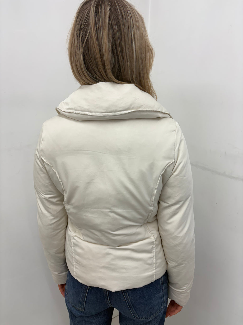 White Y2K Quilted Zip Jacket