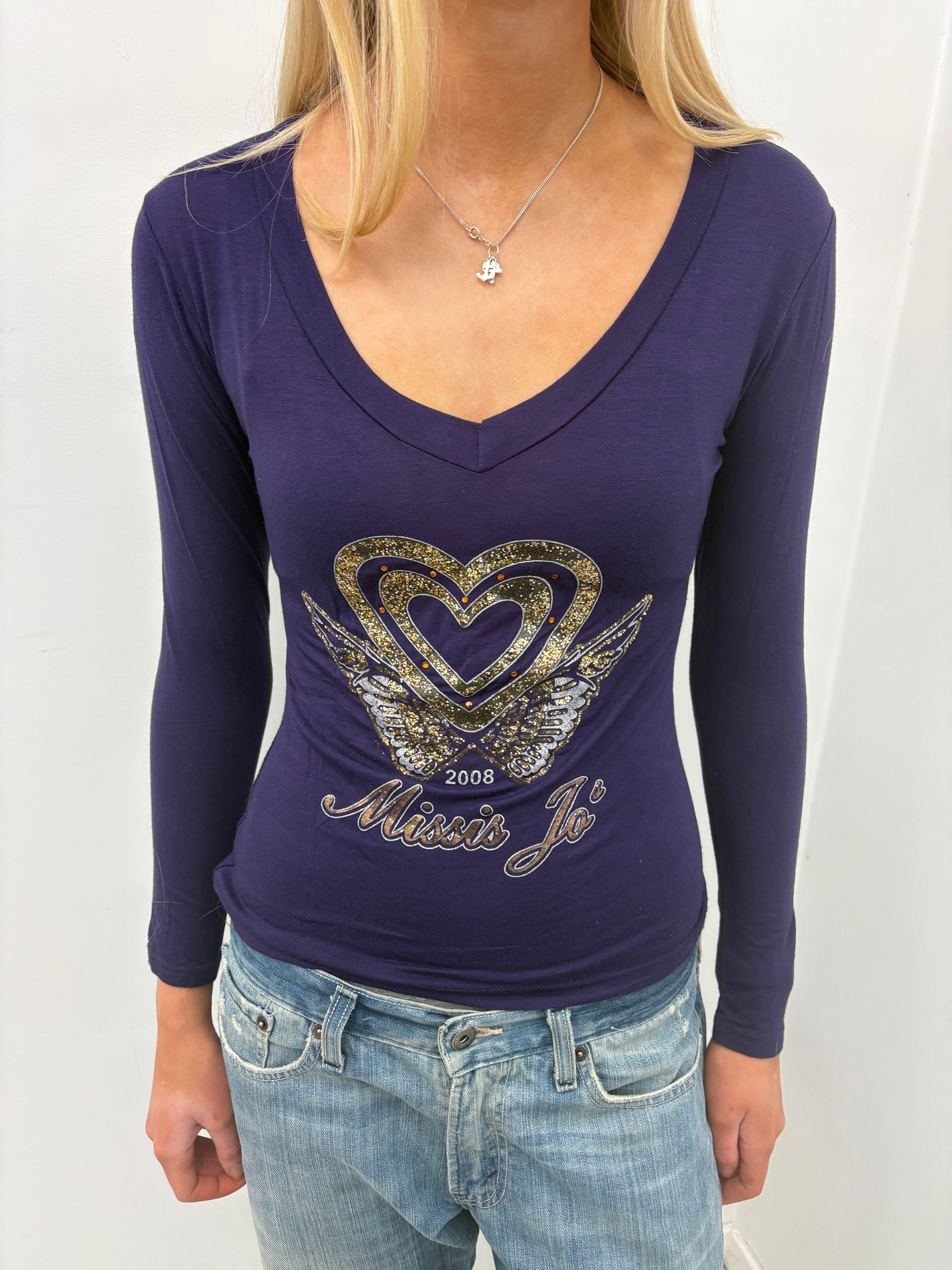 Miss Sixty “Miss Jo” Rhinestone Heart Long Sleeve Top (2008)