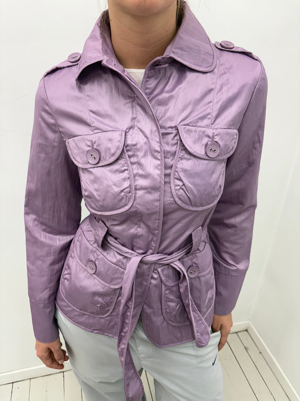 Y2K Lilac Satin Utility Belted Jacket