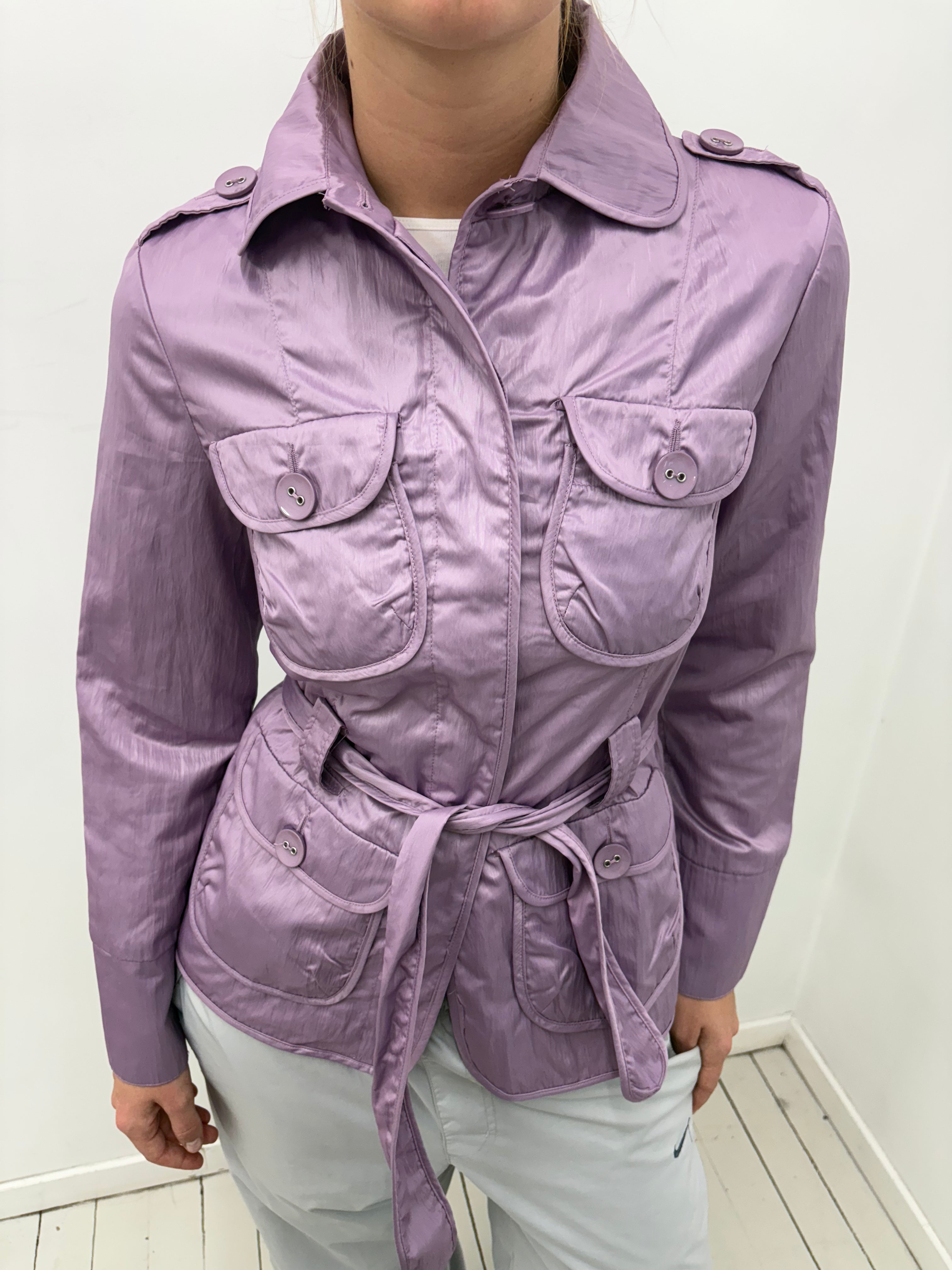 Y2K Lilac Satin Utility Belted Jacket
