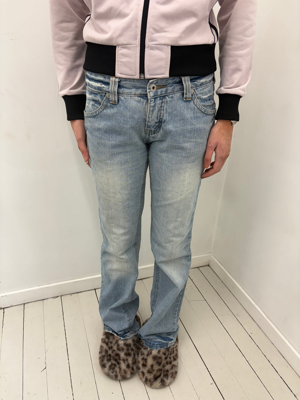 Diesel Light Wash Low-Rise Jeans Yellow Zip Pockets