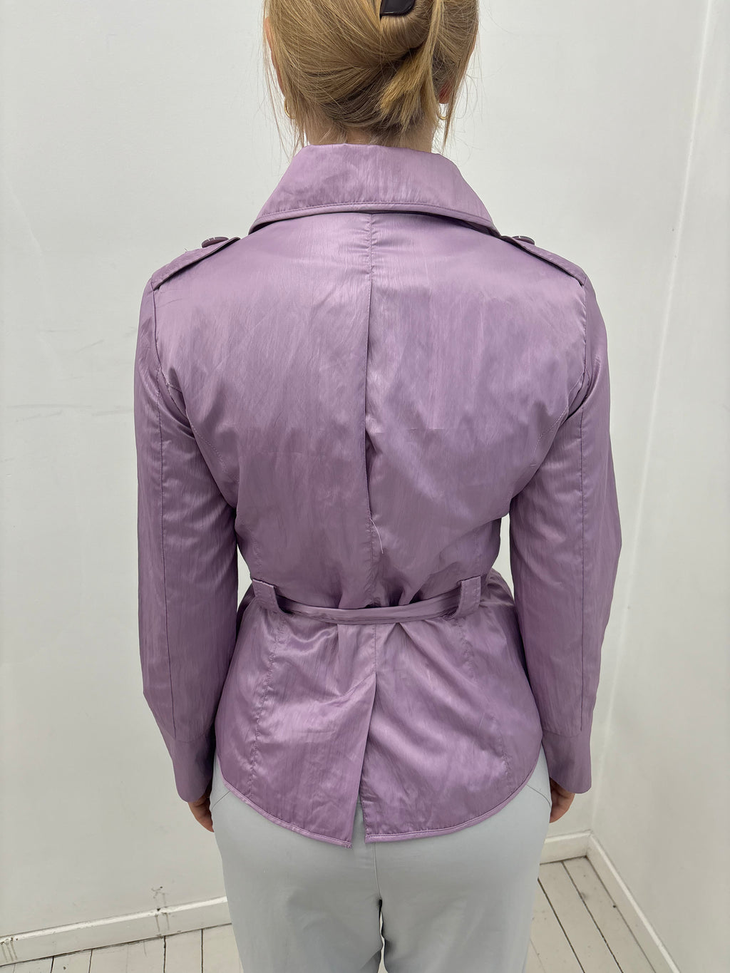 Y2K Lilac Satin Utility Belted Jacket