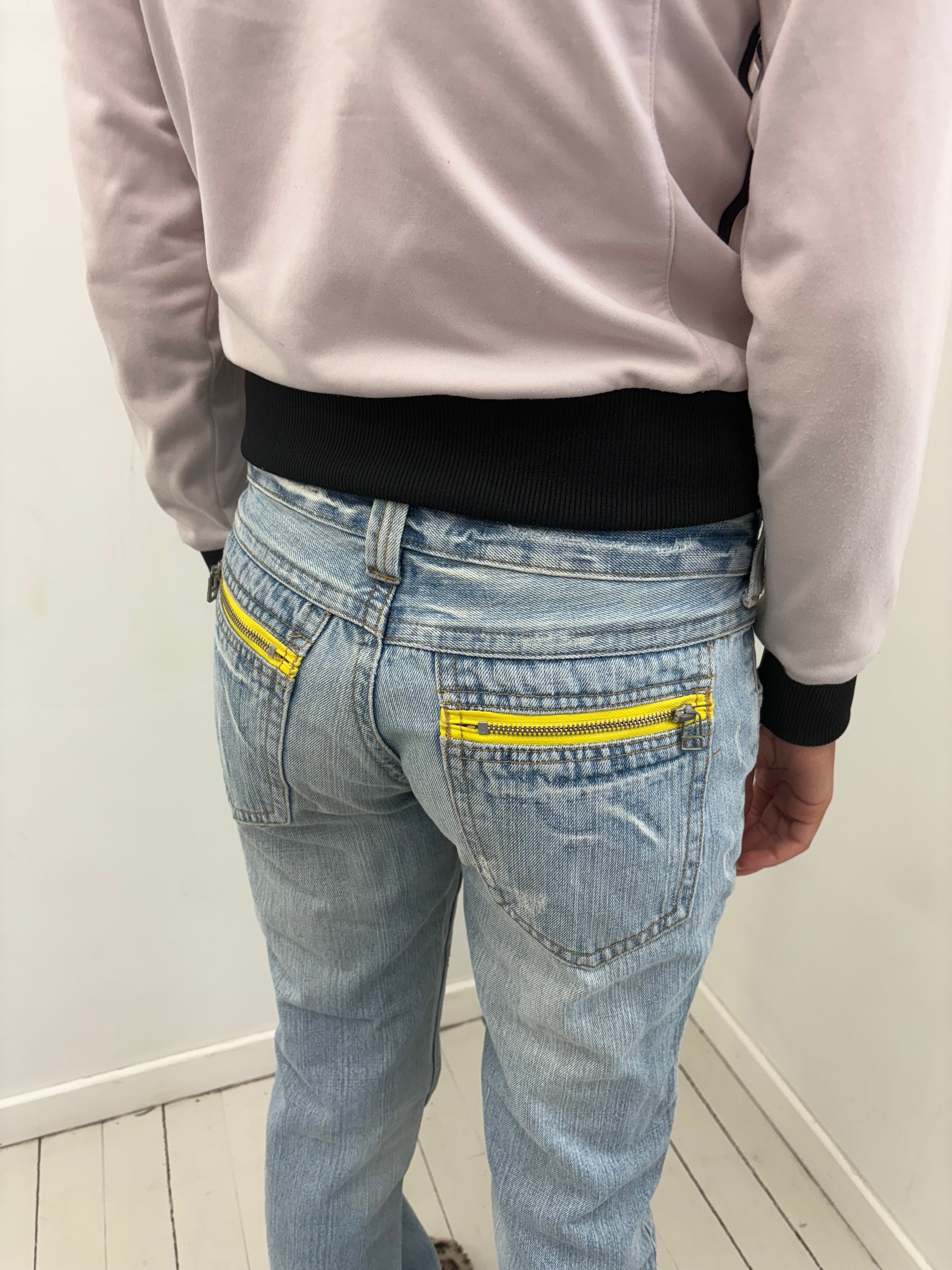 Diesel Light Wash Low-Rise Jeans Yellow Zip Pockets