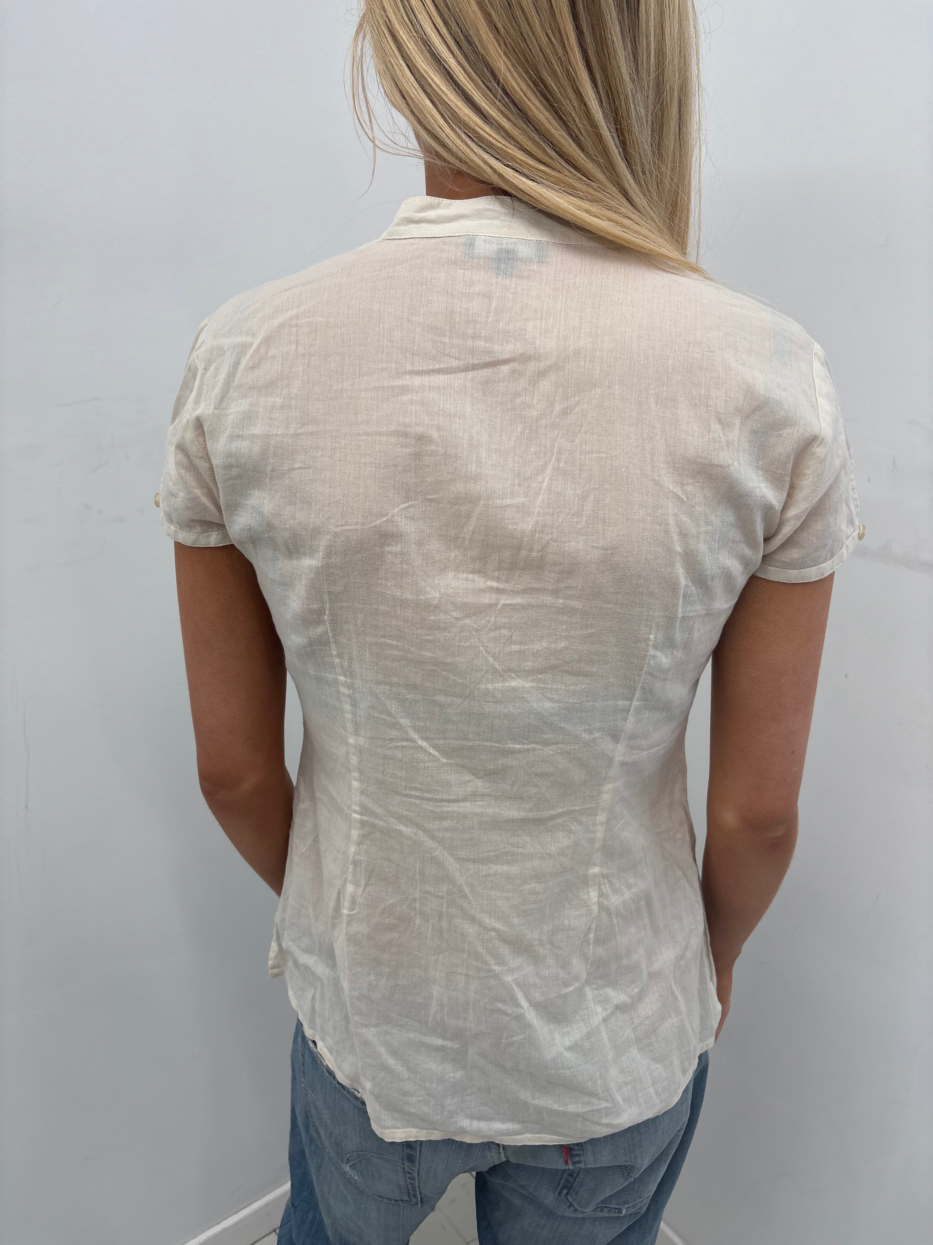 Vintage-Inspired Pleated Bib Button-Up Blouse