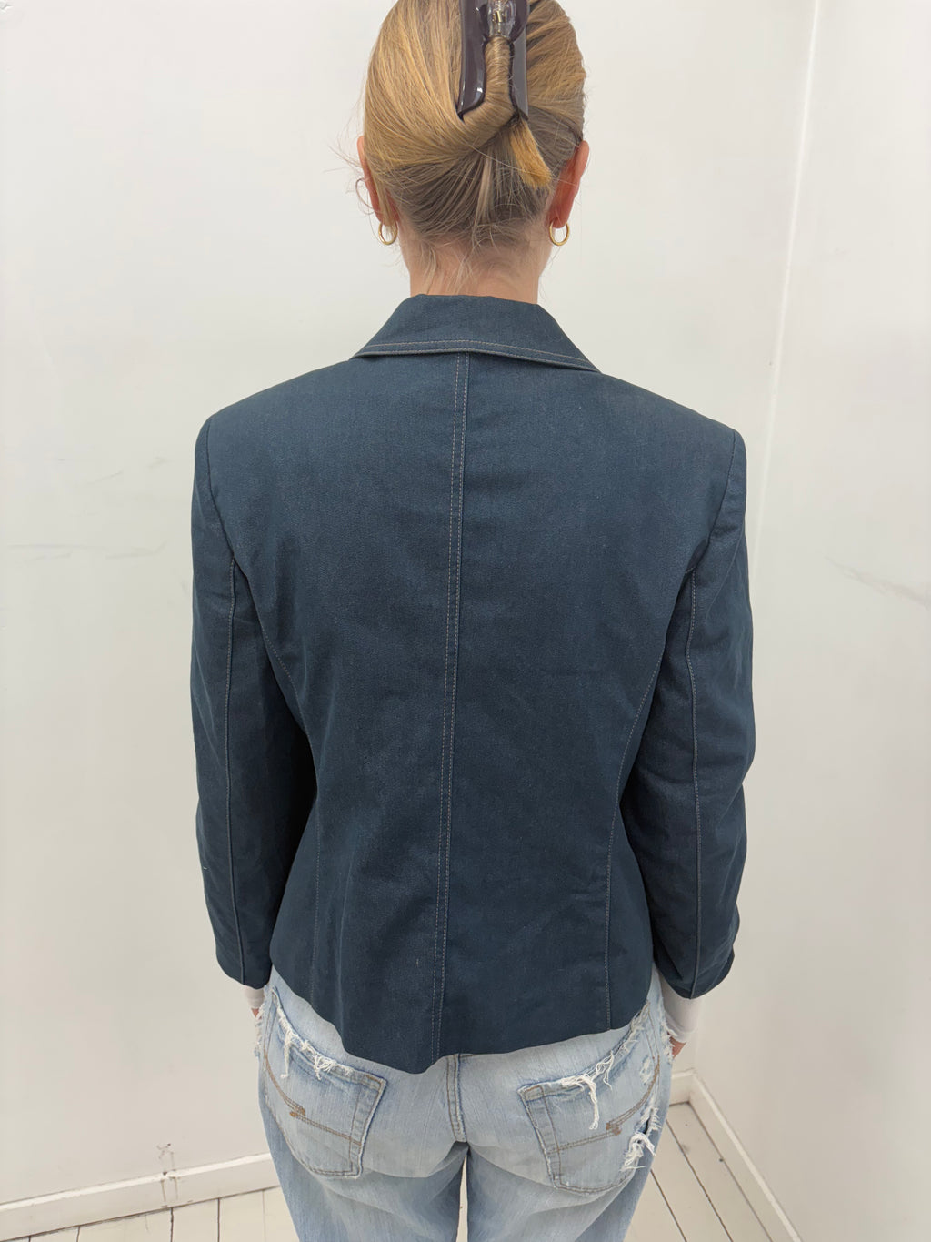 Y2K Dark Blue Embroidered Fitted Blazer