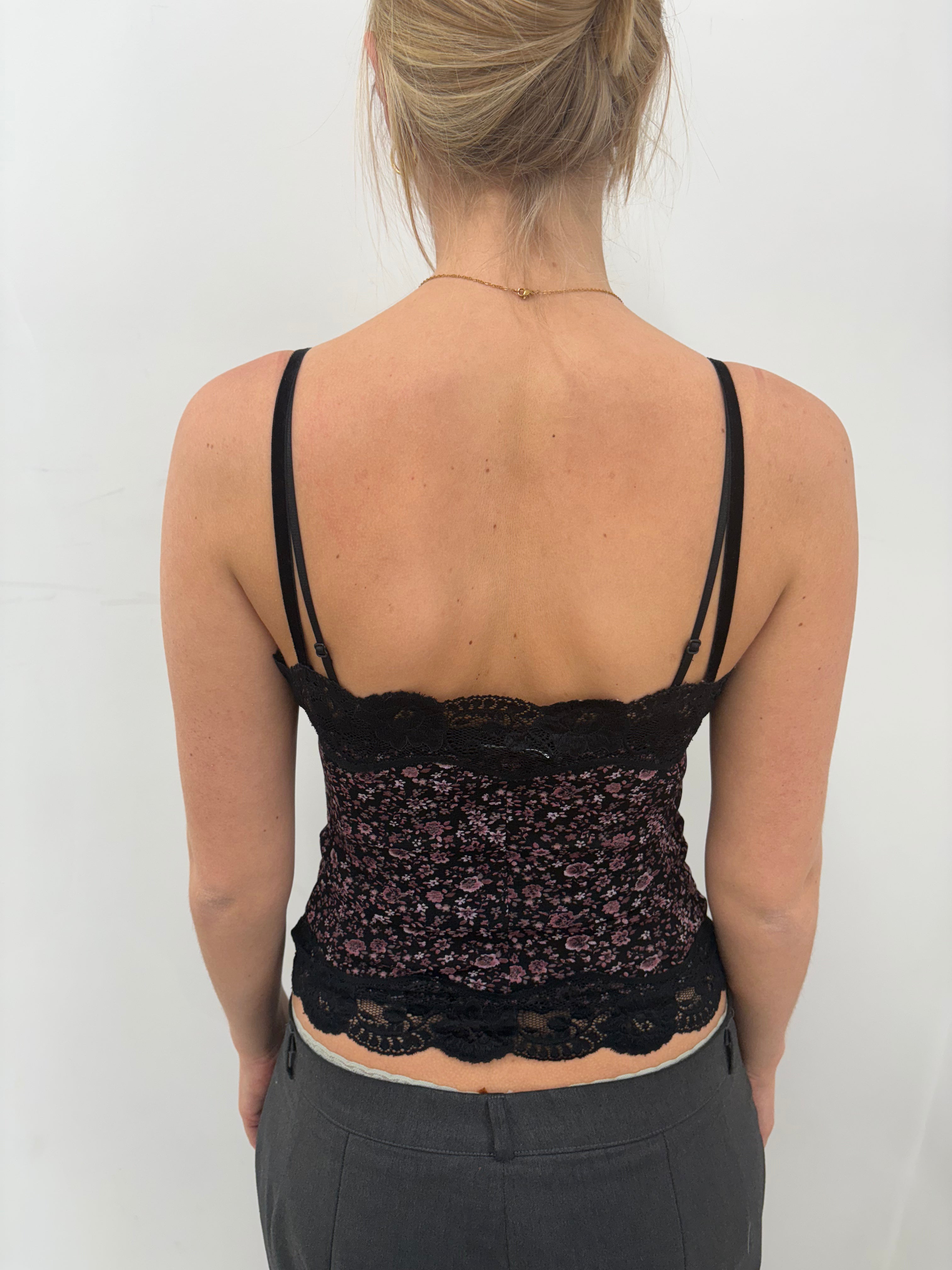 Y2K Floral Lace Trim Cami Top