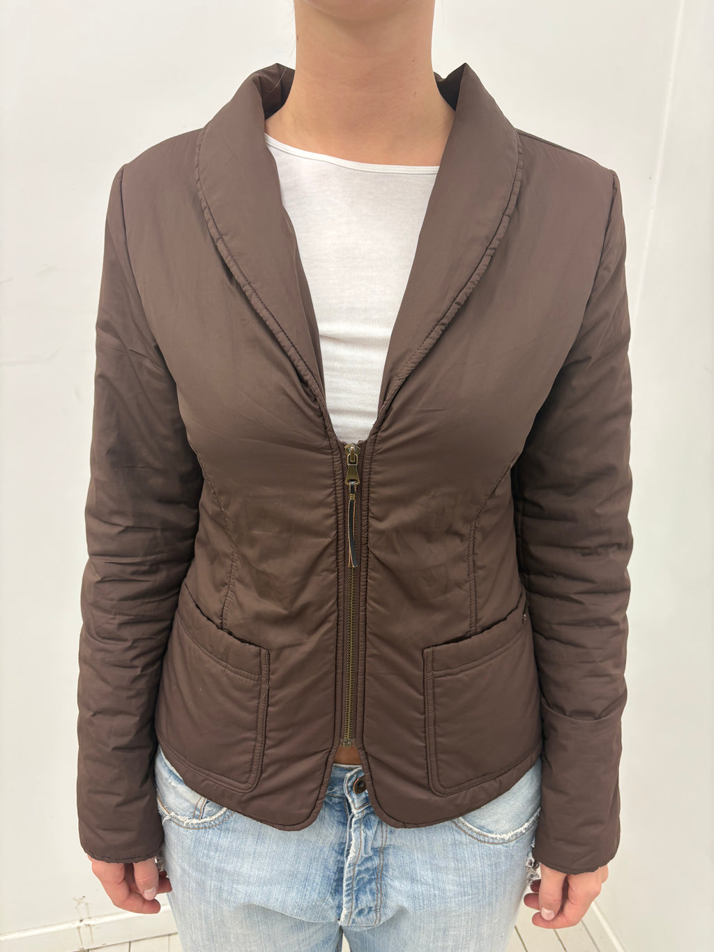 Y2K Brown Quilted Zip Jacket