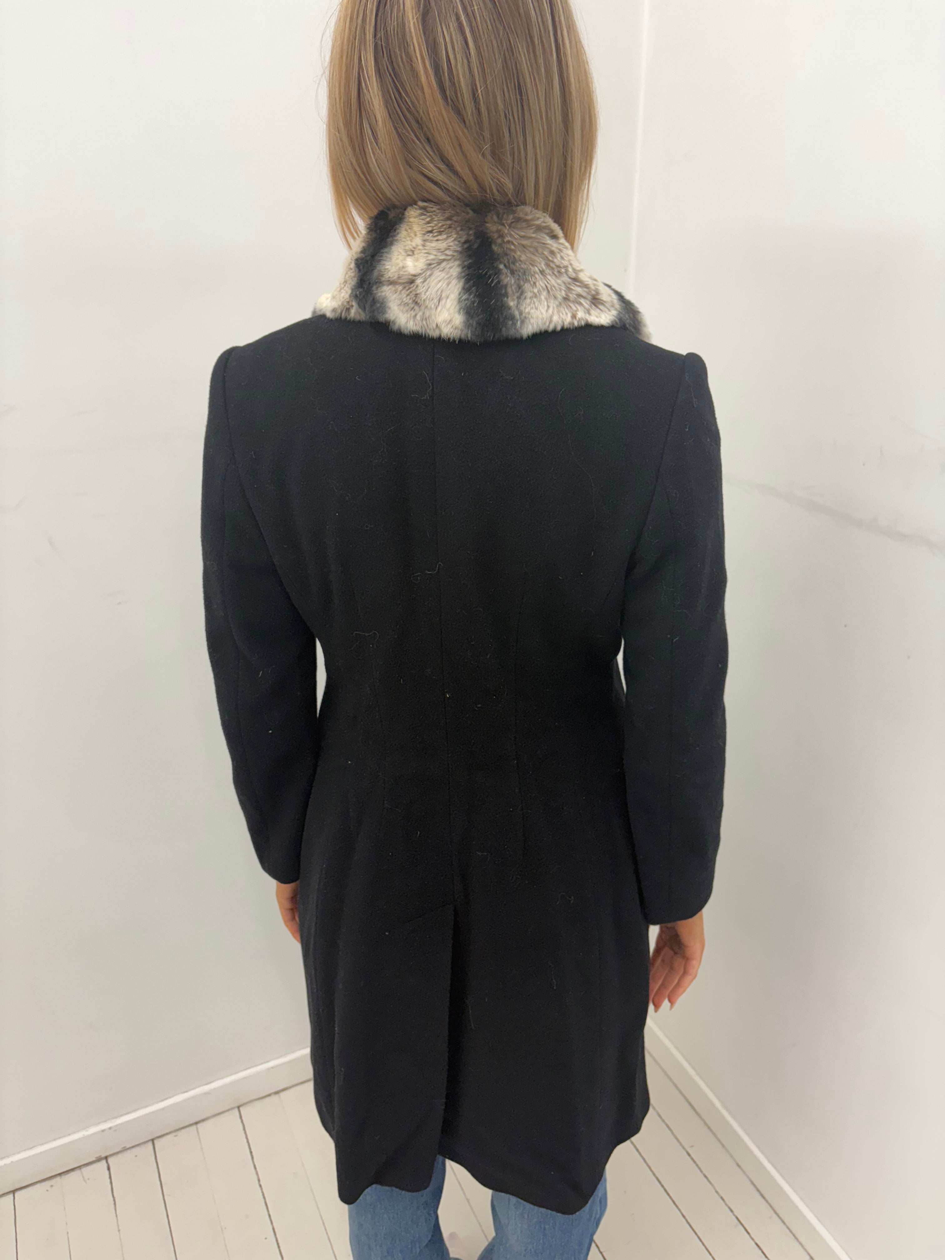 Black Faux Fur Collar Tailored Coat