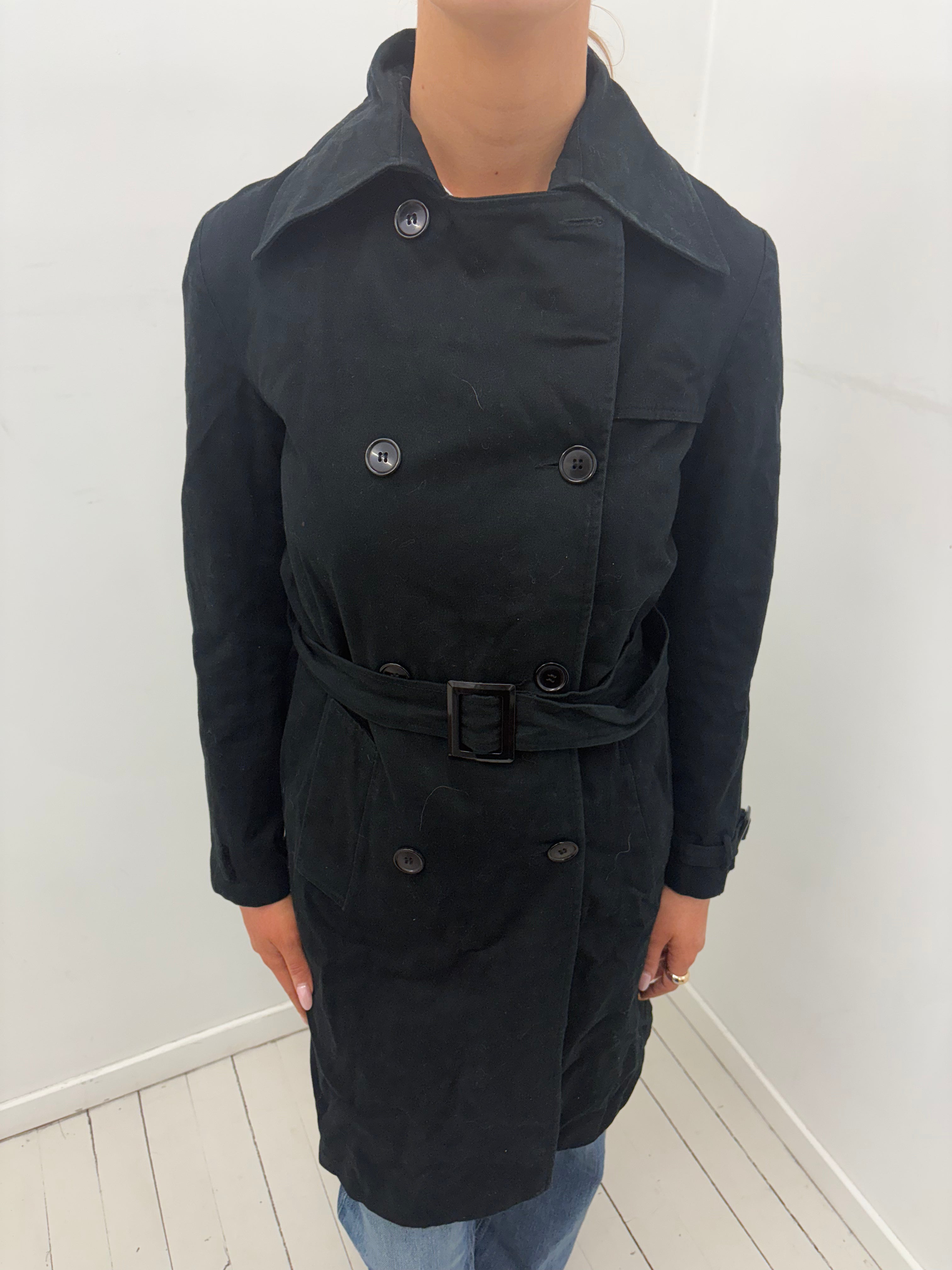 Black Belted Double-Breasted Trench Coat