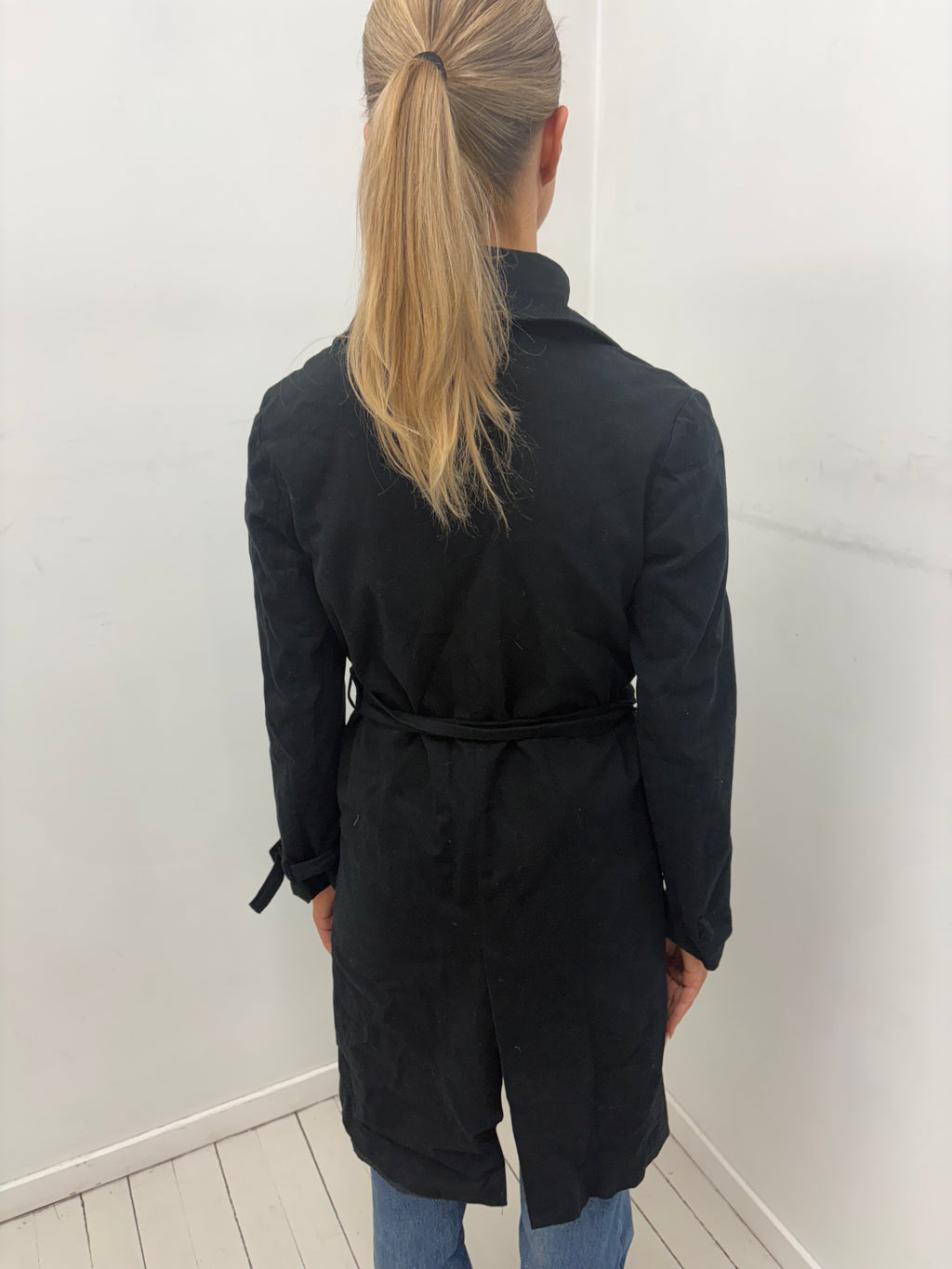 Black Belted Double-Breasted Trench Coat