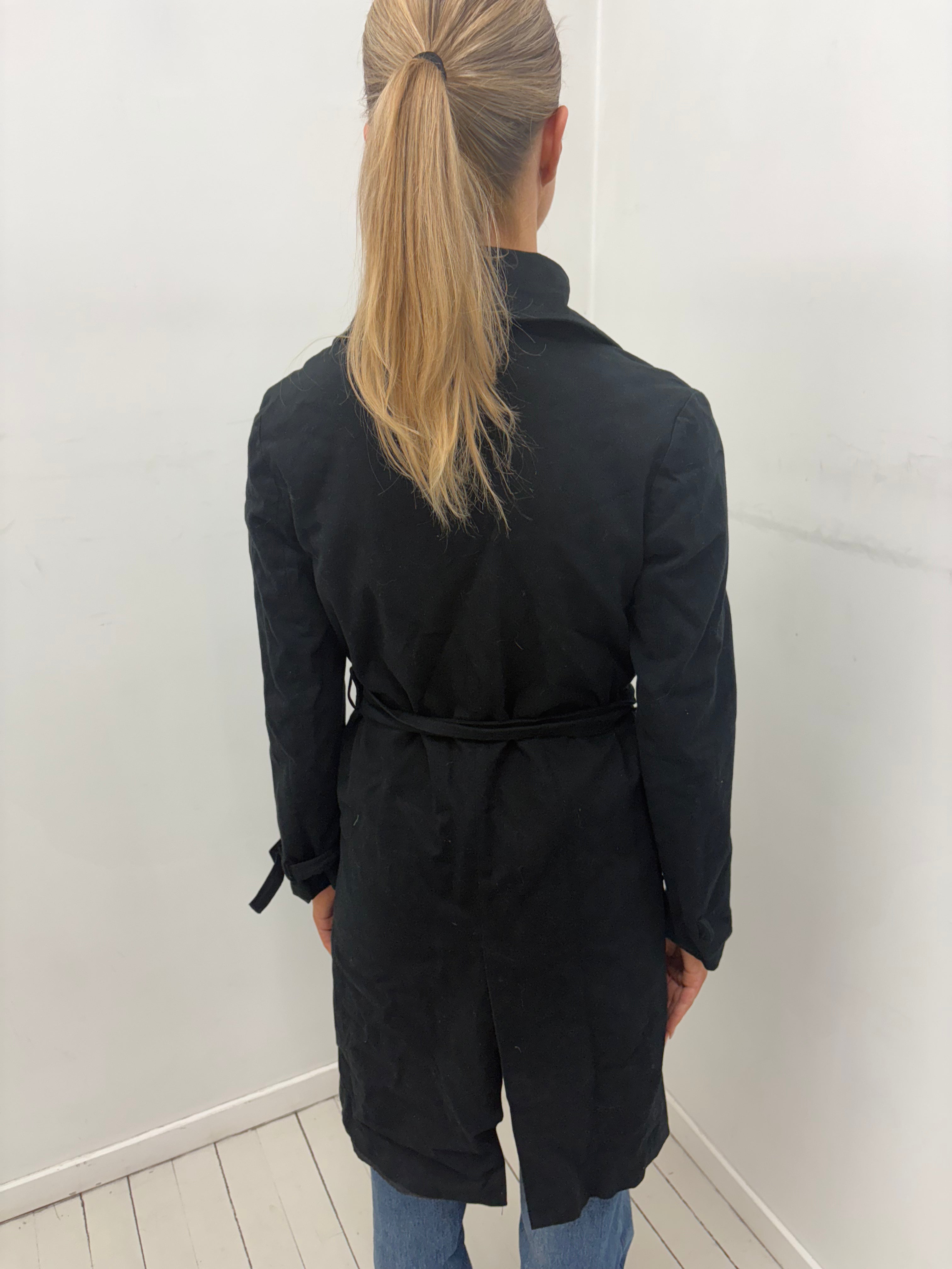 Black Belted Double-Breasted Trench Coat