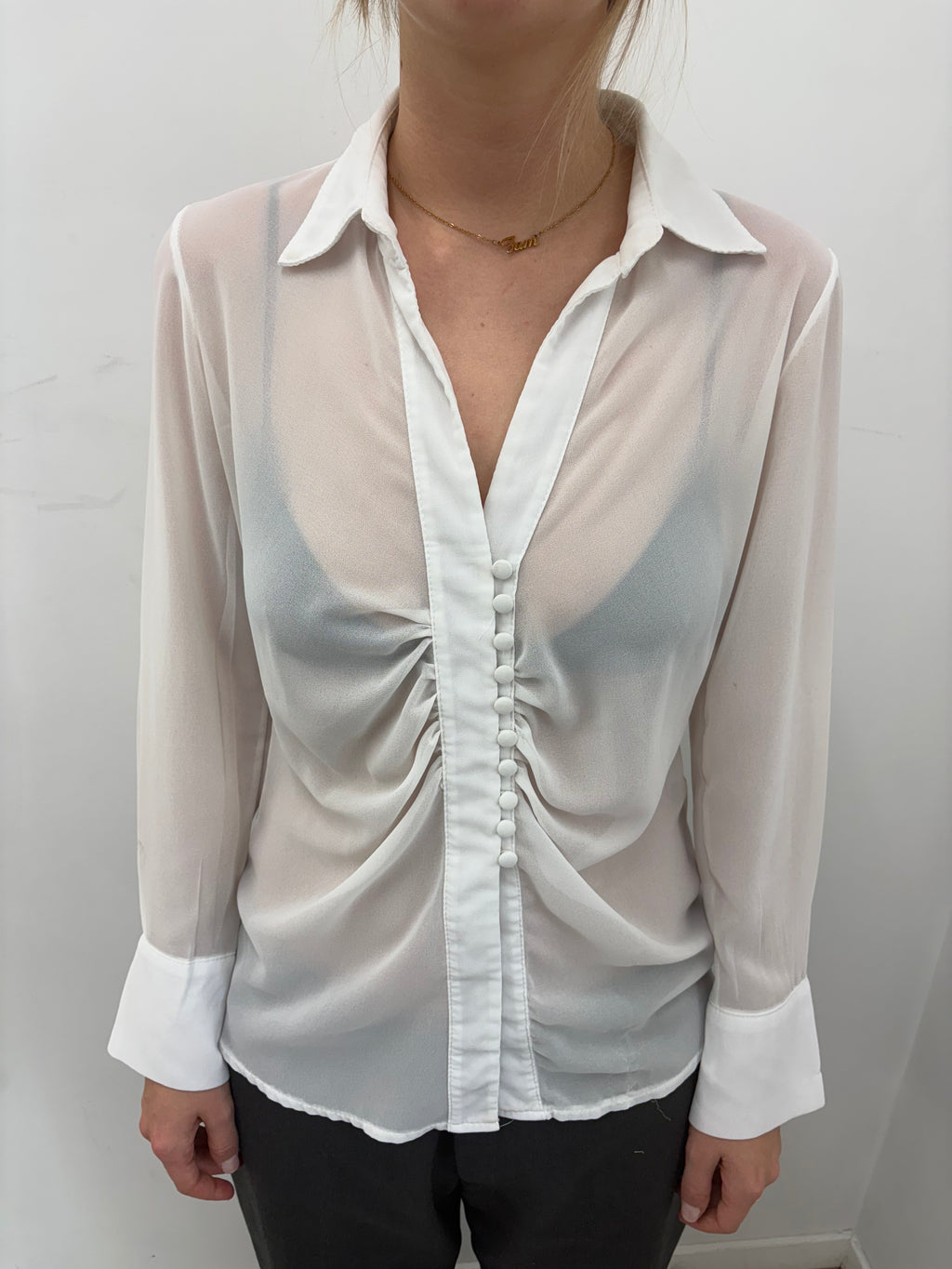 Y2K Sheer Ruched Button Blouse