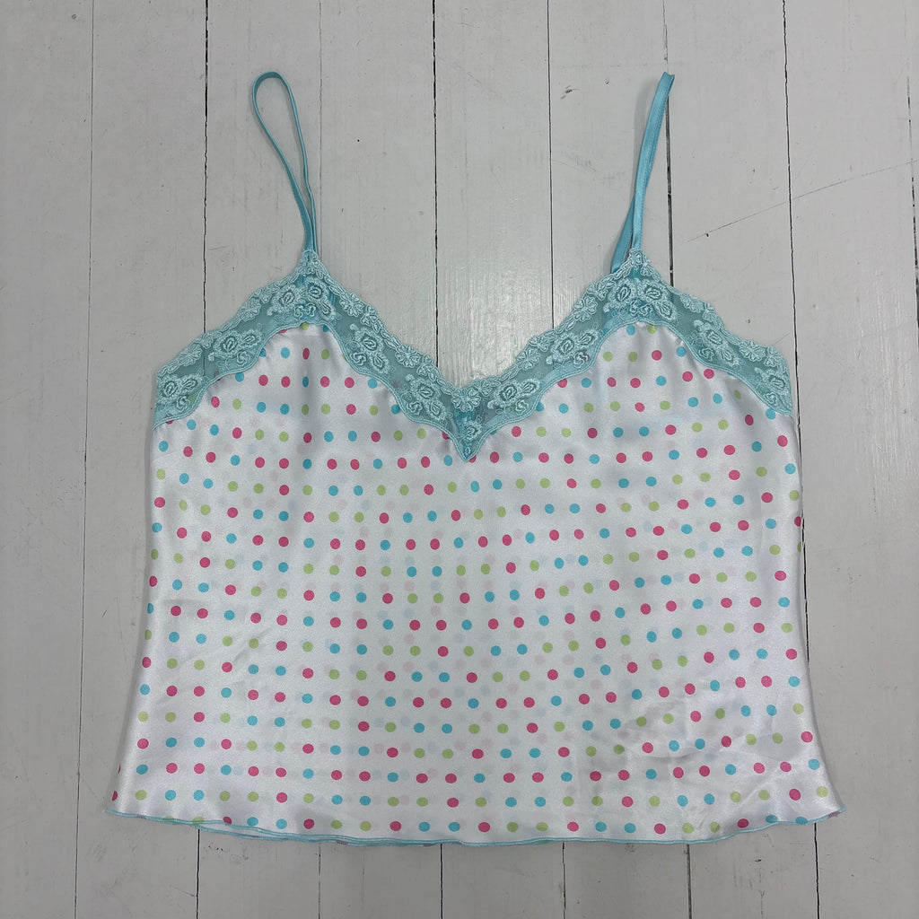 White colorful Polkadot Camisole with Lace Trim