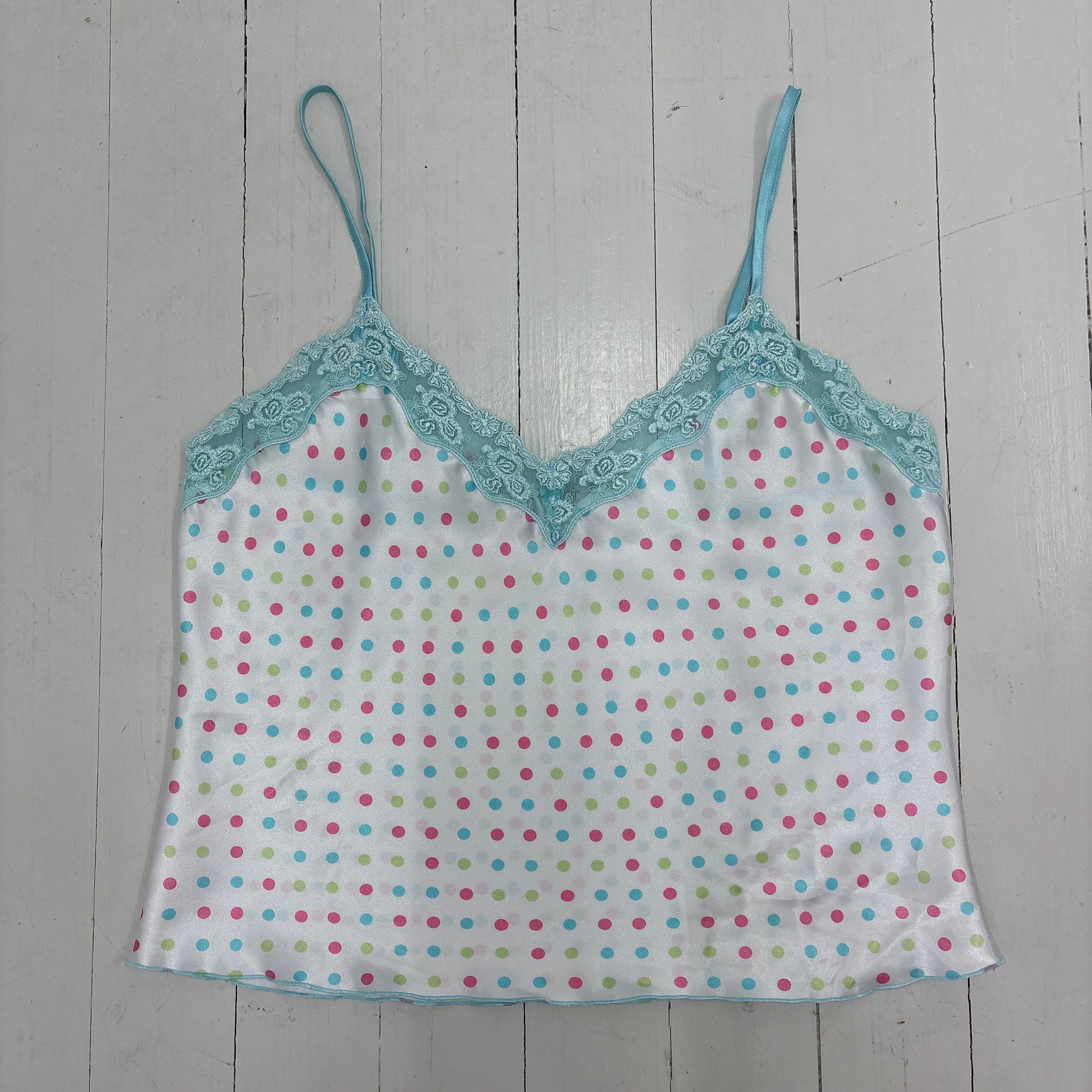 White colorful Polkadot Camisole with Lace Trim