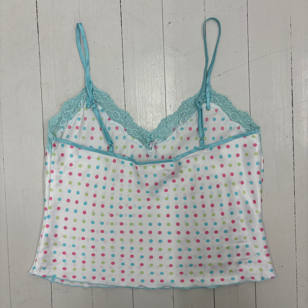 White colorful Polkadot Camisole with Lace Trim