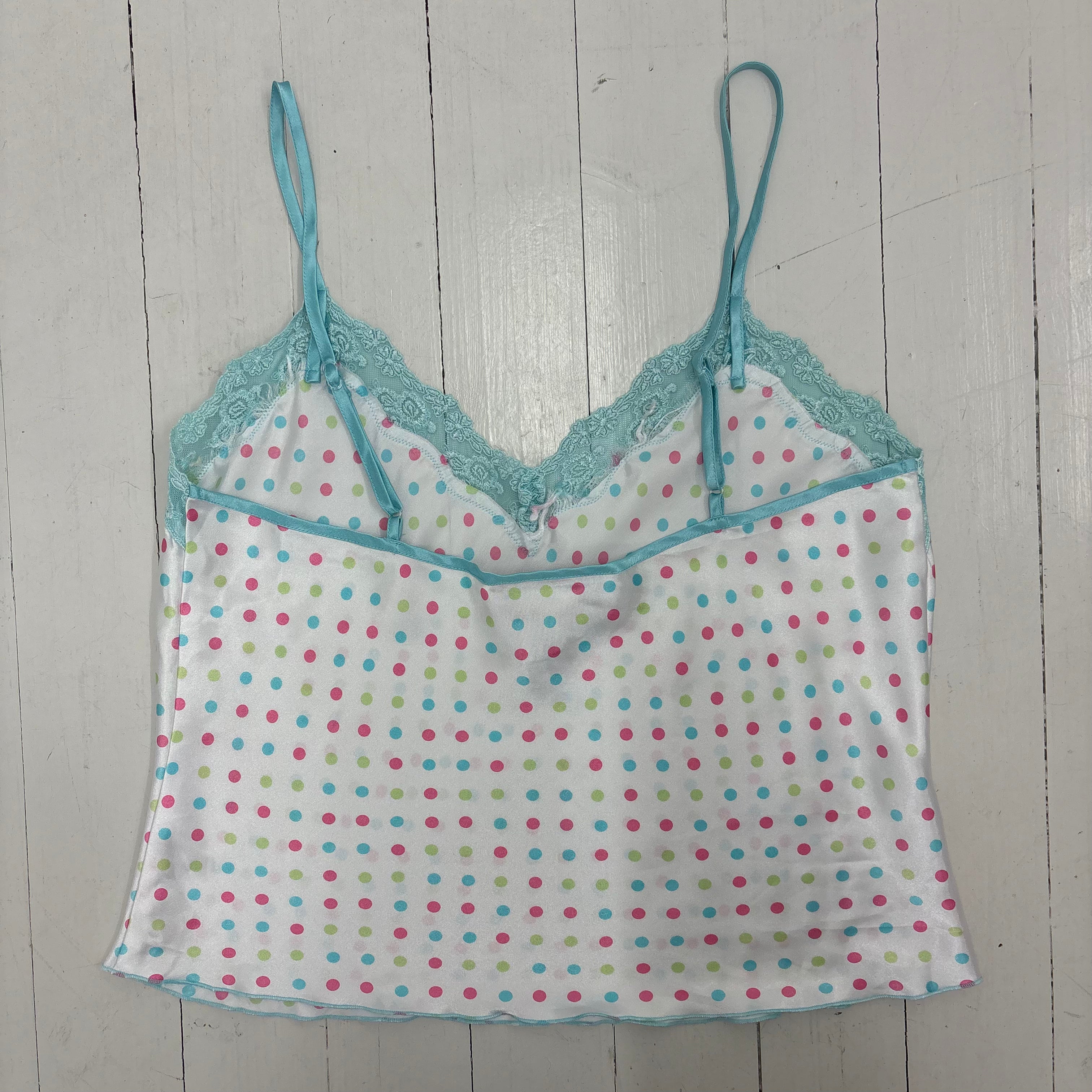White colorful Polkadot Camisole with Lace Trim