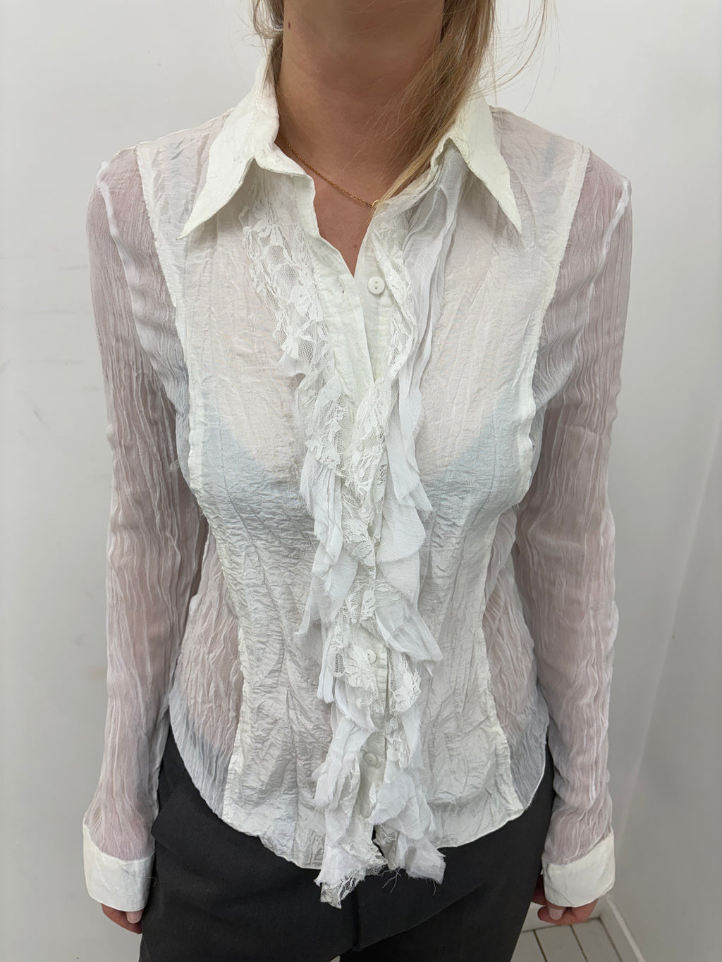 Y2K Sheer Lace Ruffle Blouse
