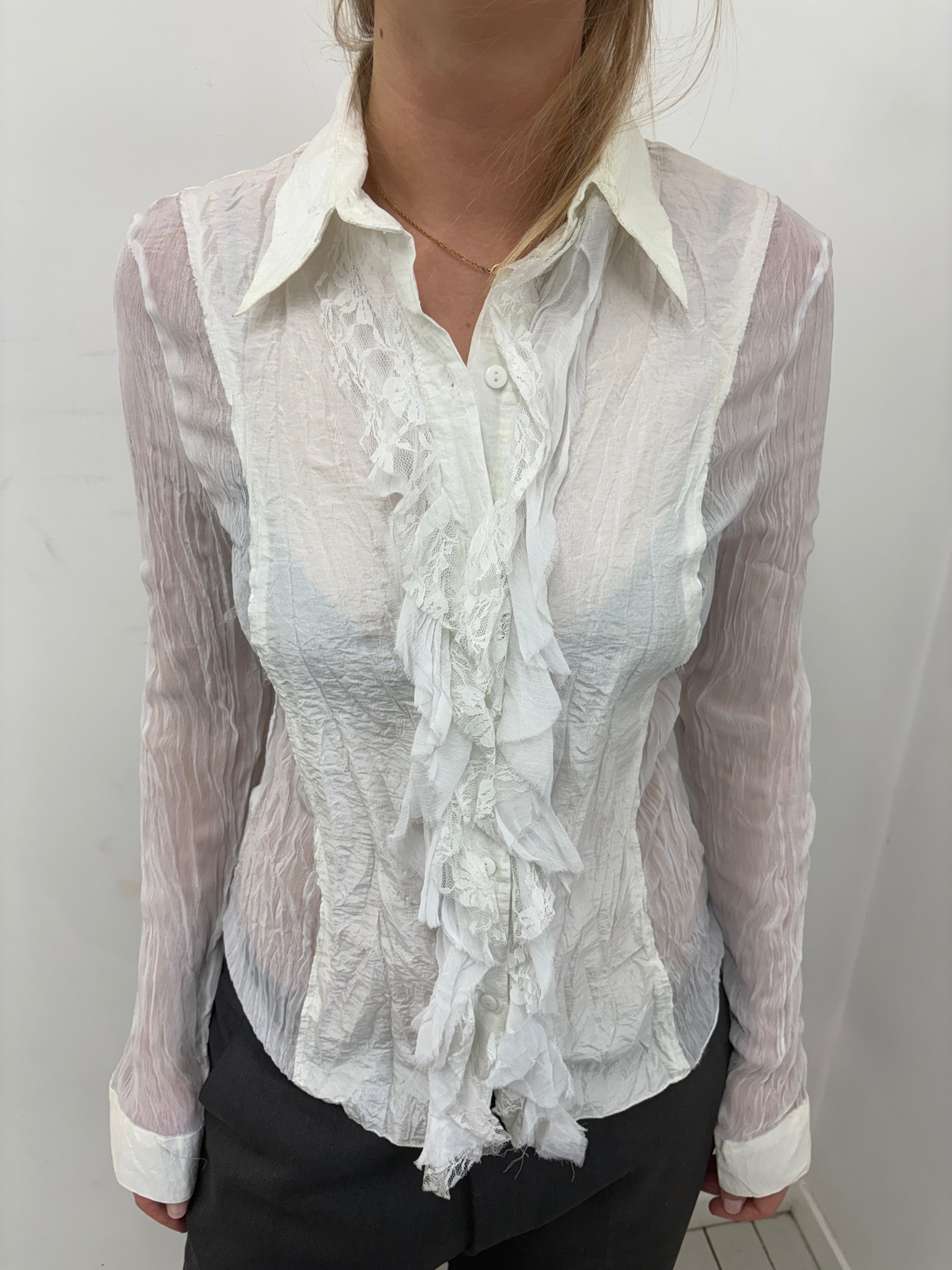 Y2K Sheer Lace Ruffle Blouse