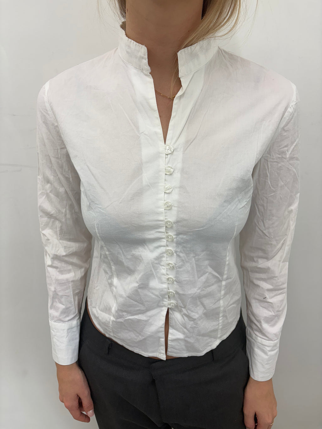 Y2K White Fitted Button-Up Blouse